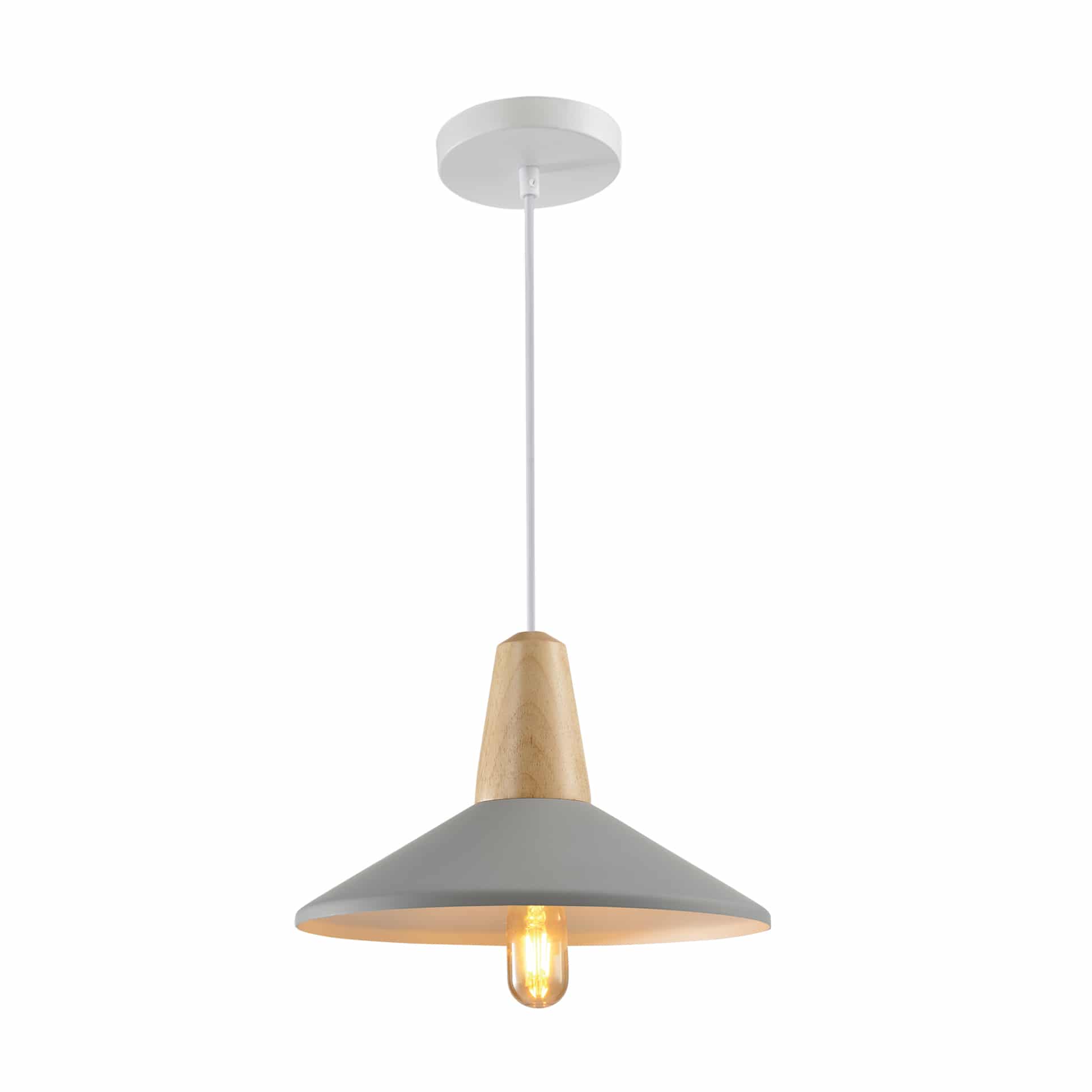 QUVIO Hanglamp Scandinavisch – Hoedvormige Houten Lamp in Grijs & Bruin, Ø 35 cm