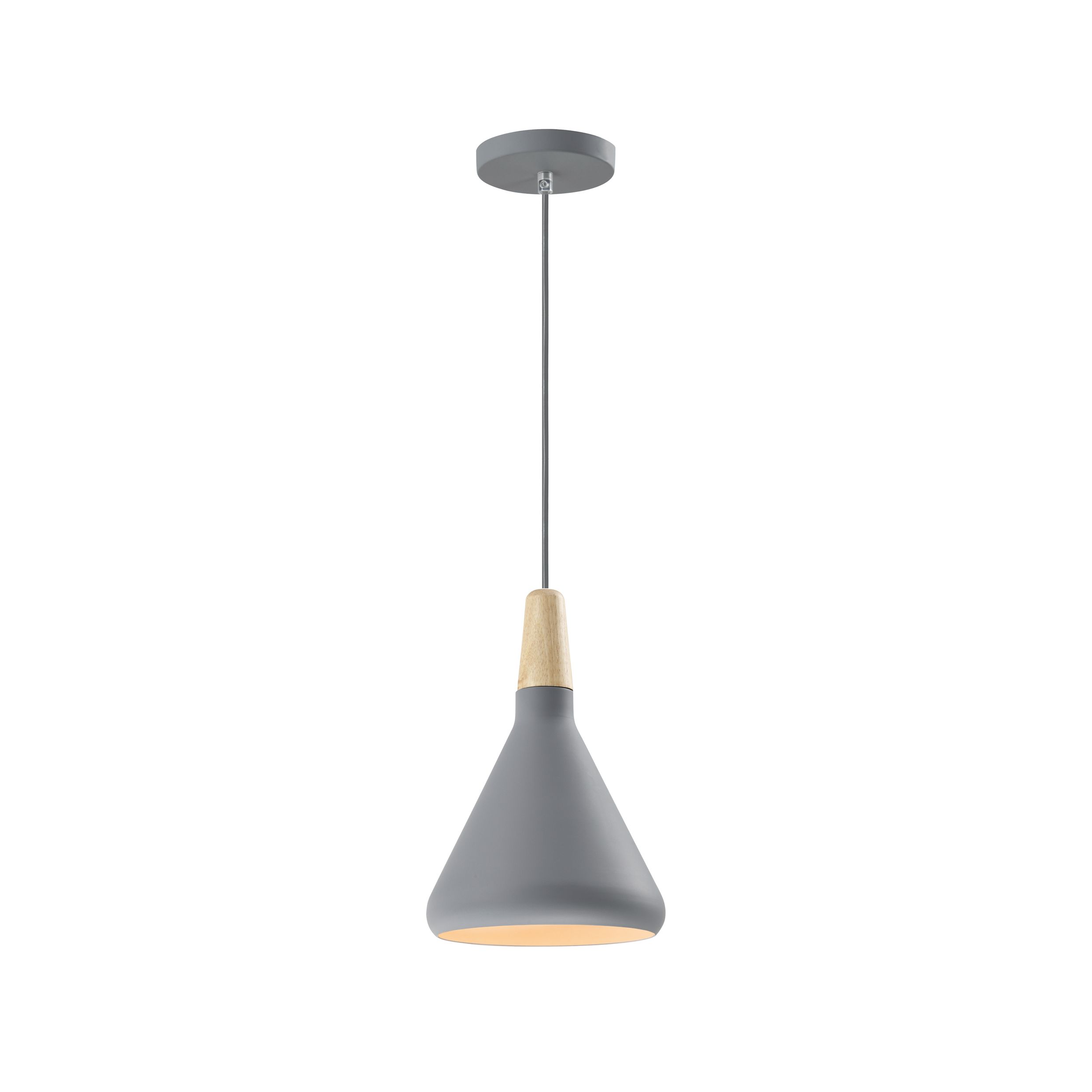 Quvio Hanglamp Scandinavisch Kegeldesign – Grijs met Houten Kop