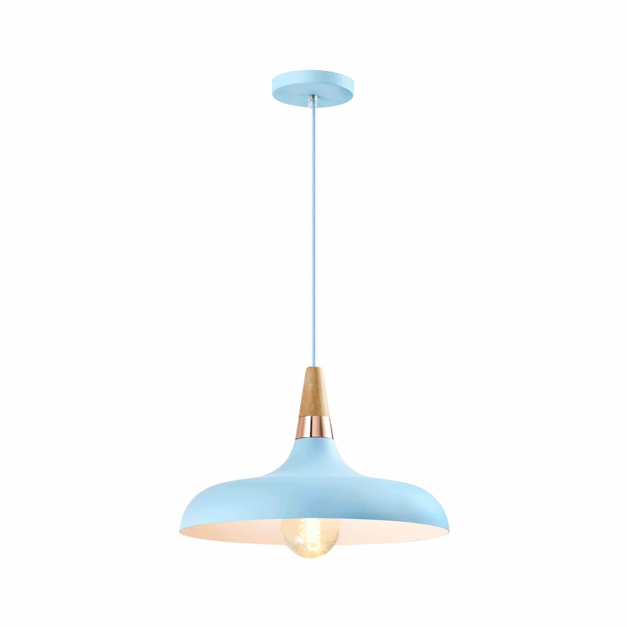 QUVIO Hanglamp Scandinavisch – Lage Blauwe Sfeerlamp met Houten Accent