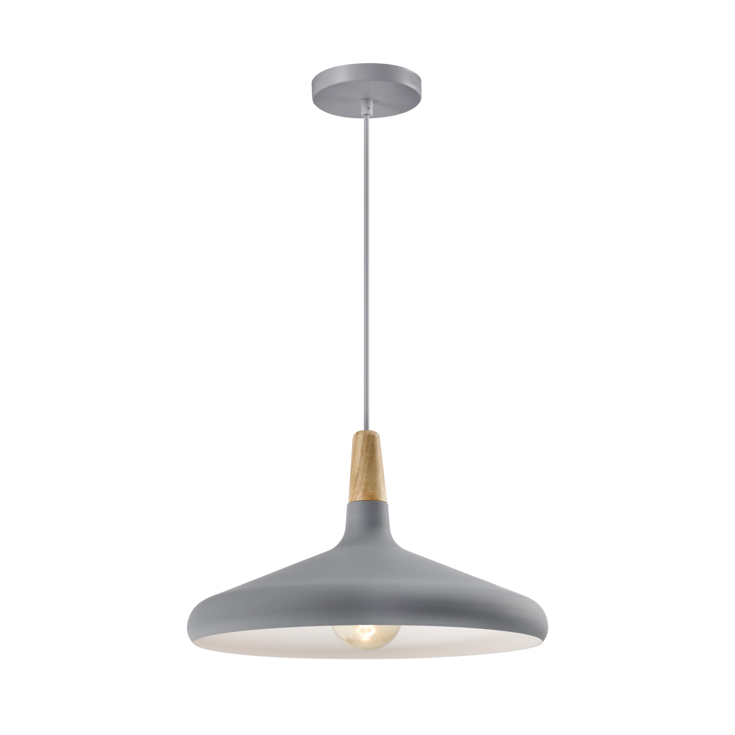 QUVIO Hanglamp Scandinavisch – Minimalistische grijze hanglamp met houten kap