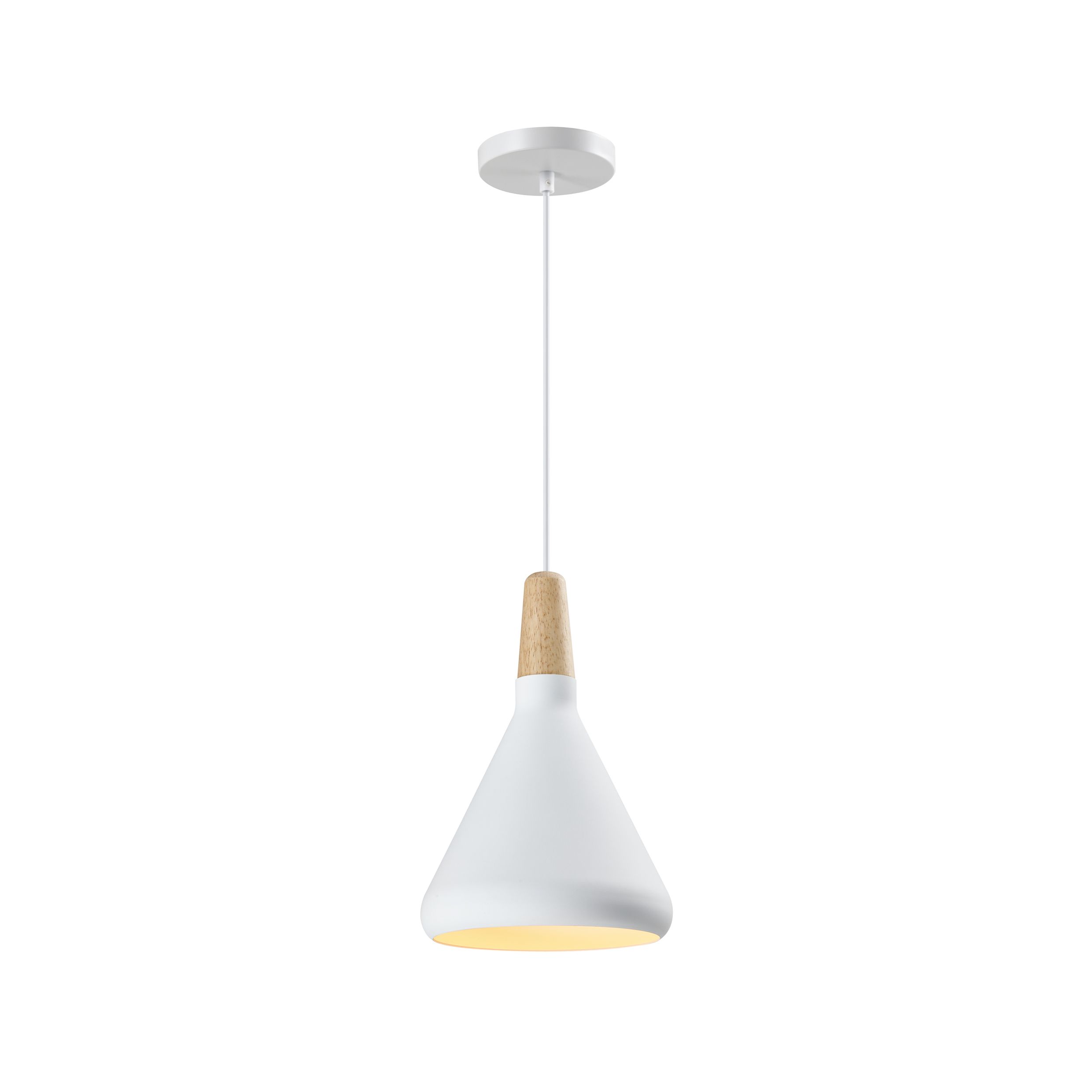 QUVIO Hanglamp Scandinavisch – Minimalistische kegel met houten kop in wit