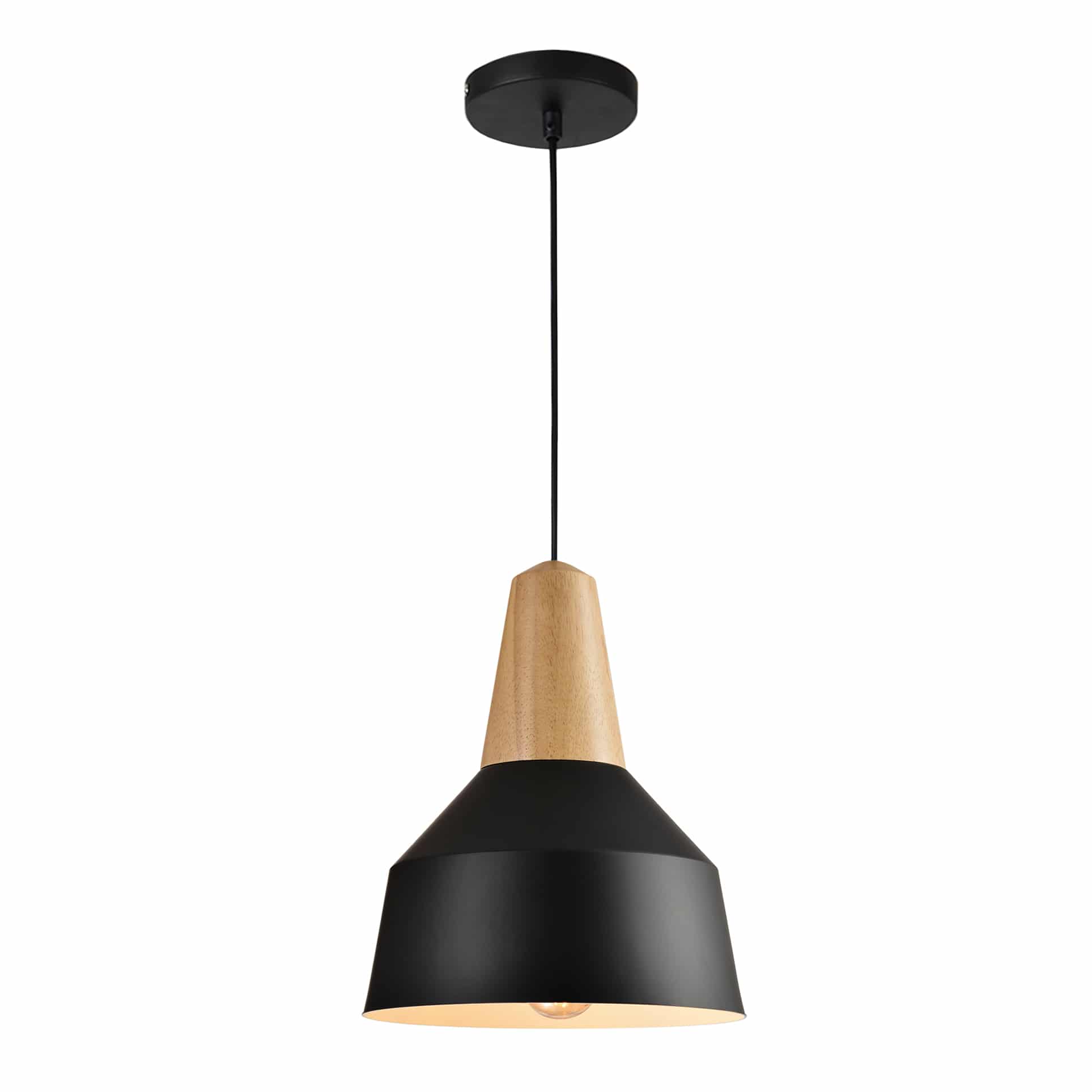 QUVIO Hanglamp Scandinavisch – Stijlvolle Zwart‑Bruine Mix van Metaal en Hout