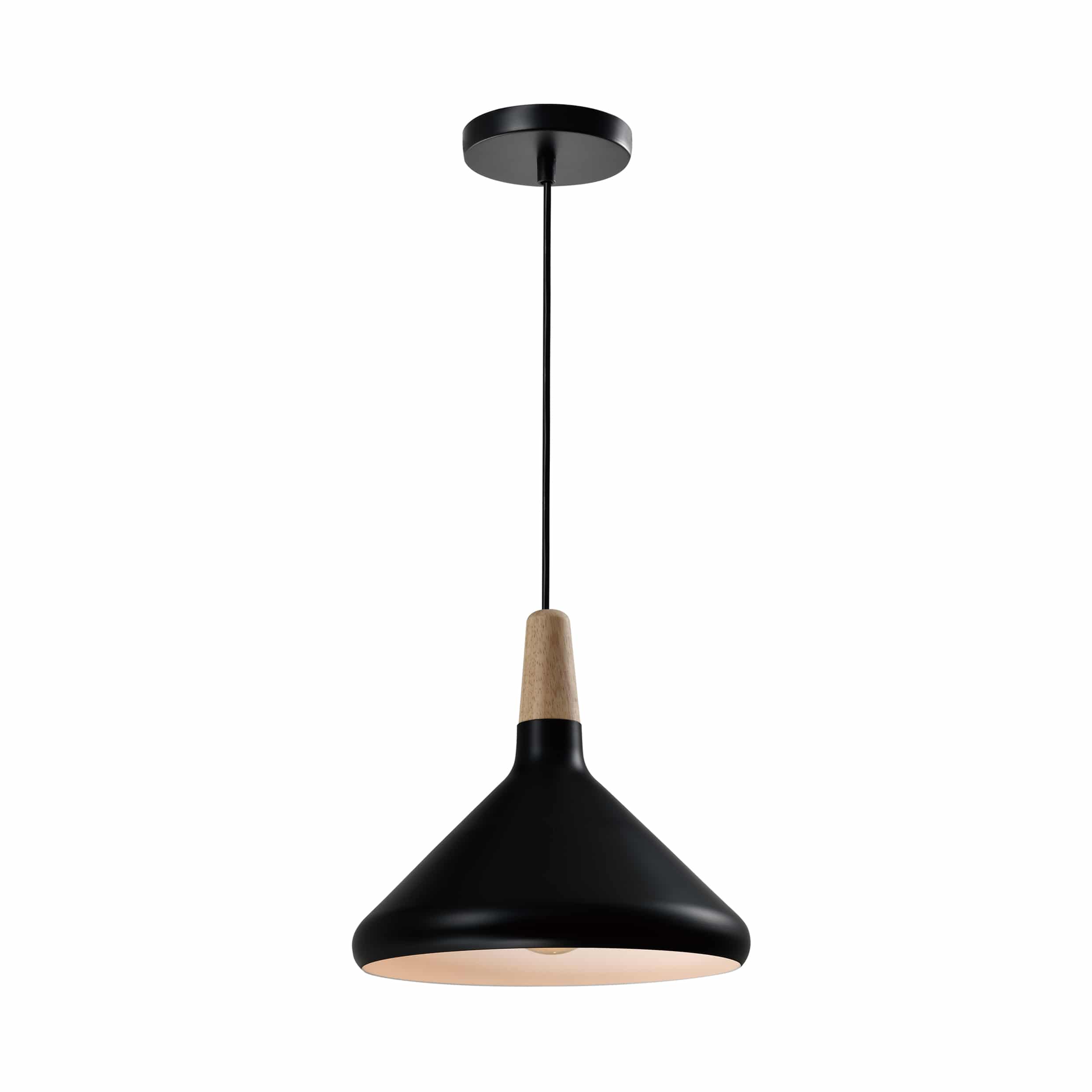 QUVIO Hanglamp Scandinavisch – Zwart met Houten Kop, 26 cm