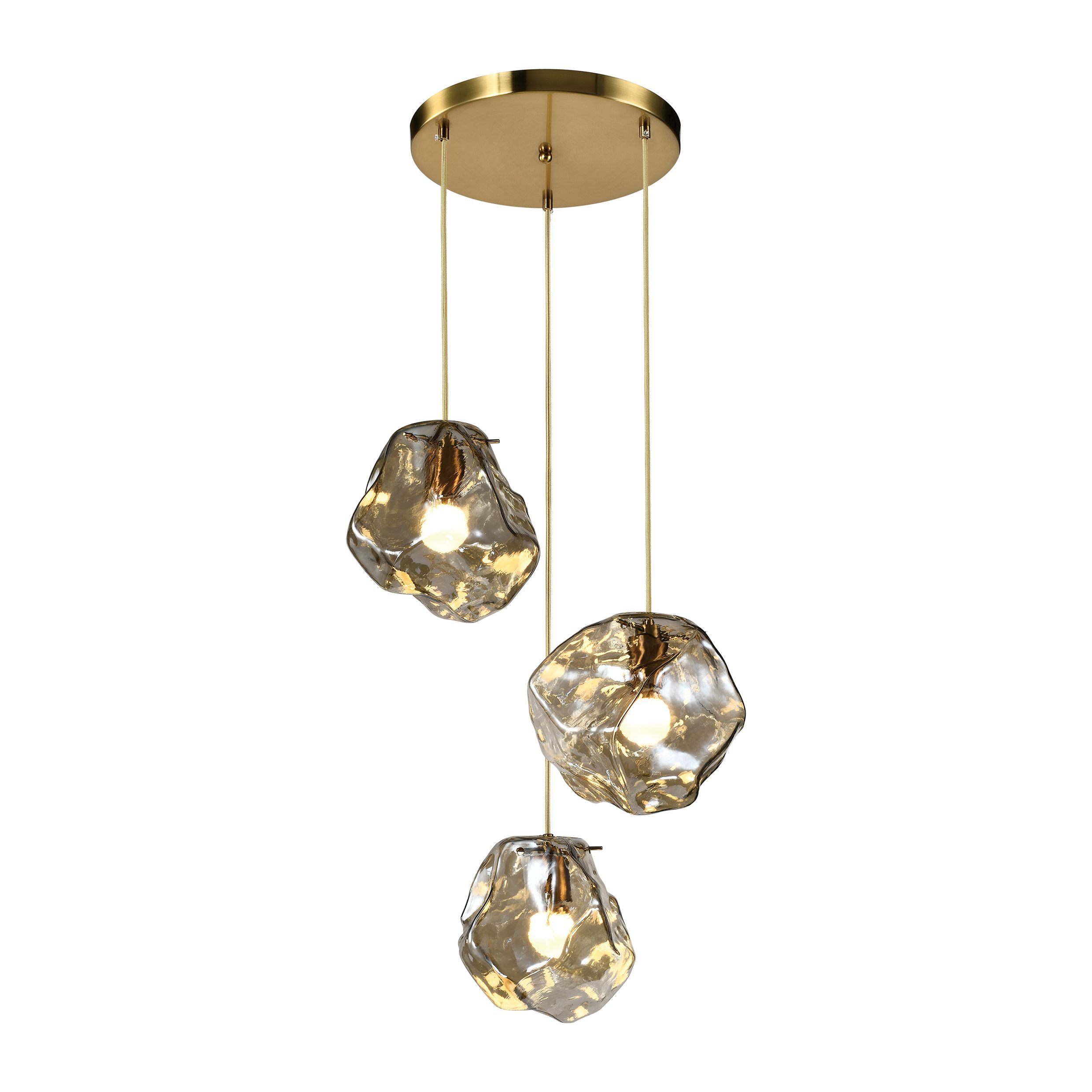 QUVIO Ice Cube Hanglamp – Luxe amberkleurige 3‑lichthouder voor eettafel & woonkamer