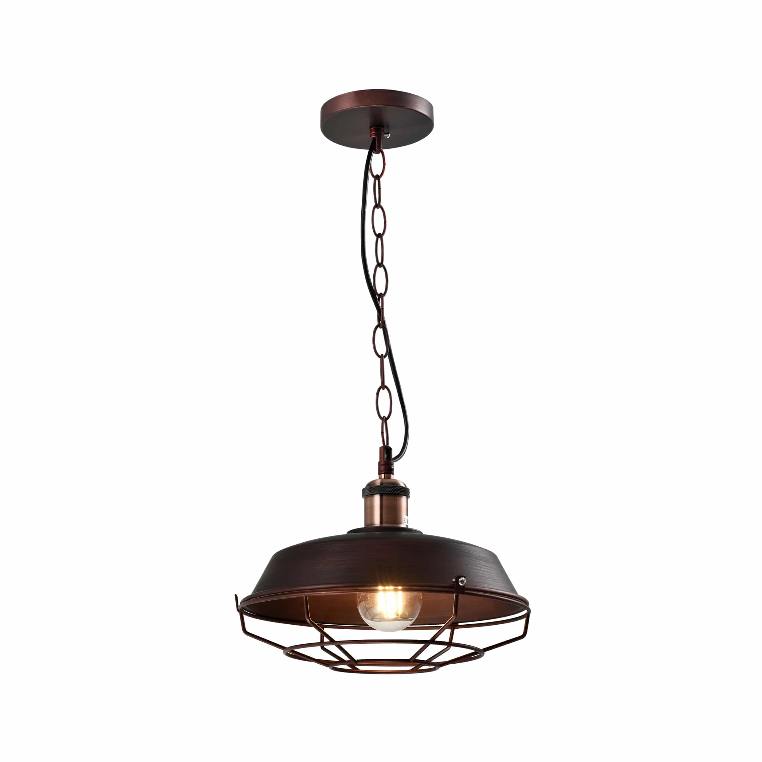 QUVIO industriële hanglamp – robuuste roestbruine koperen lamp (26 cm)