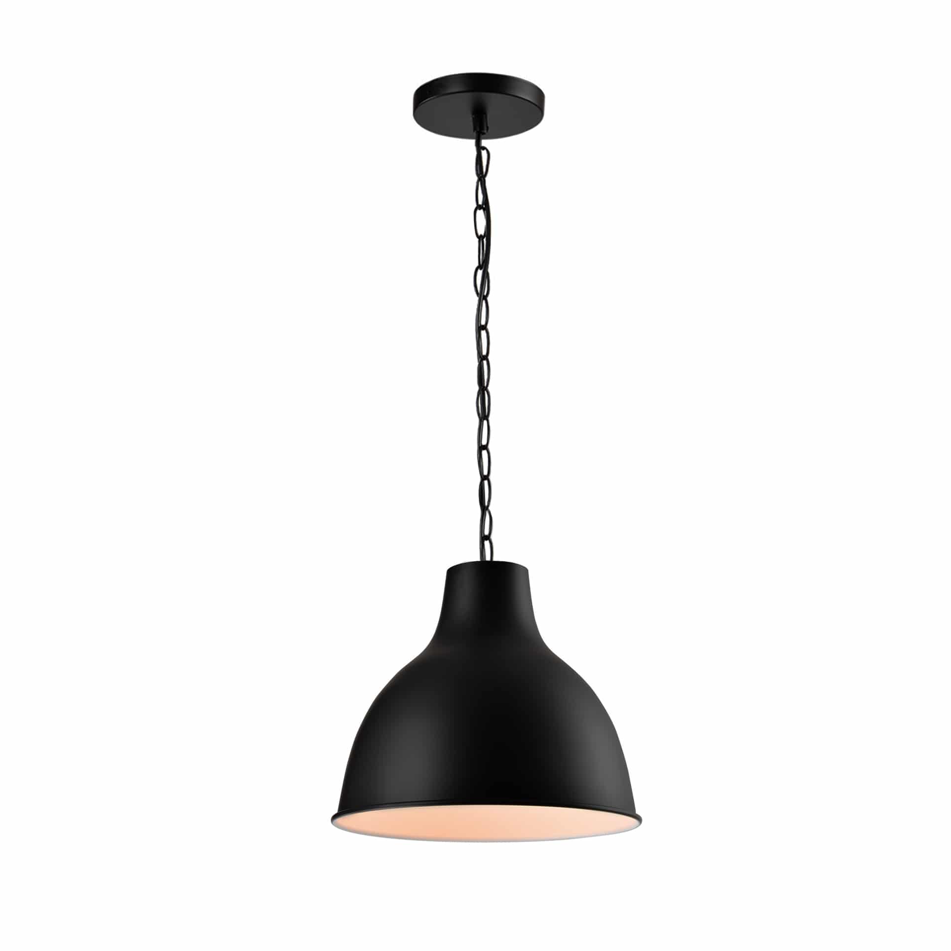 QUVIO Industriële Ronde Hanglamp Zwart met Stalen Ketting – 35 cm