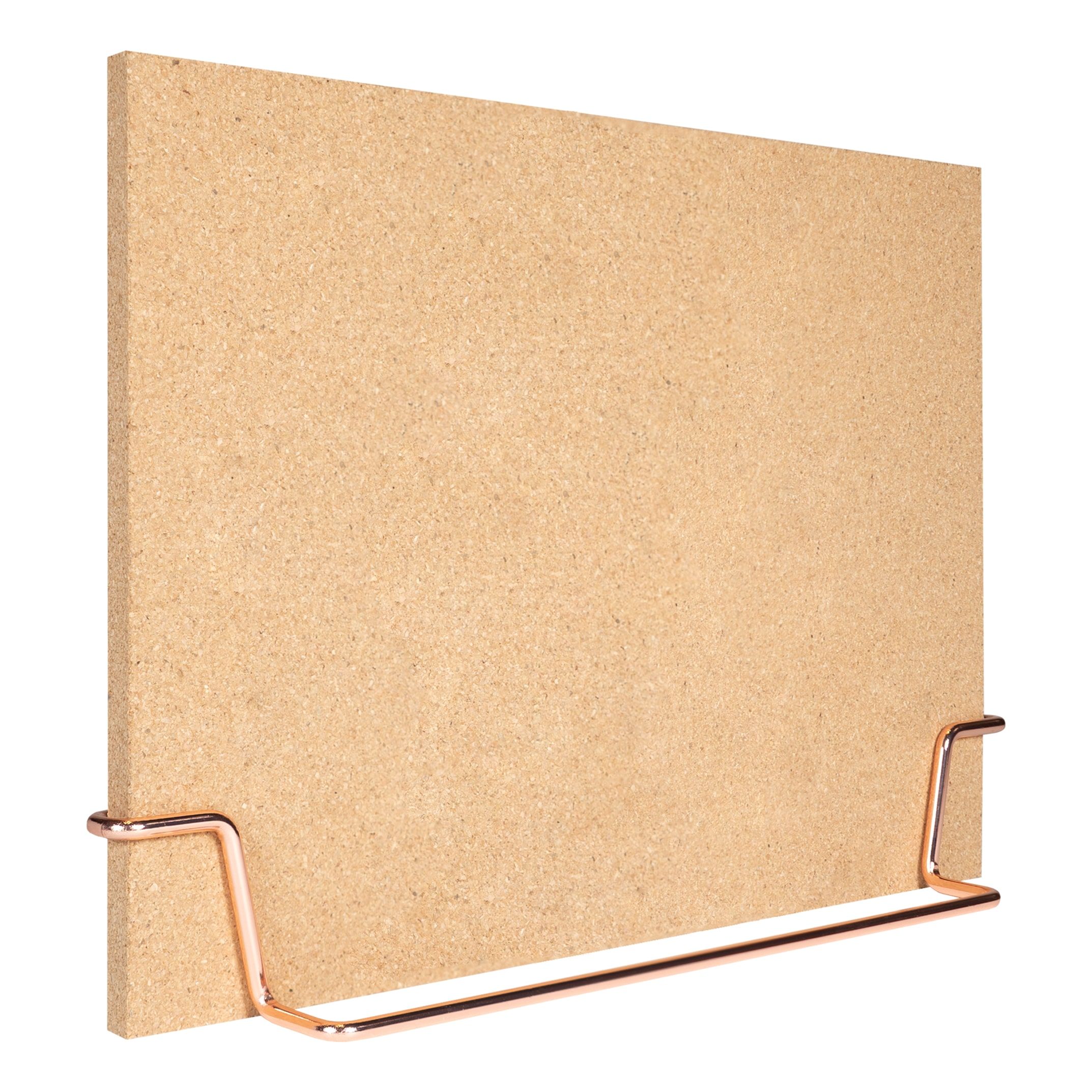 QUVIO kurk memobord – compact staand prikbord met koperframe (6,5 × 32 × 23 cm)