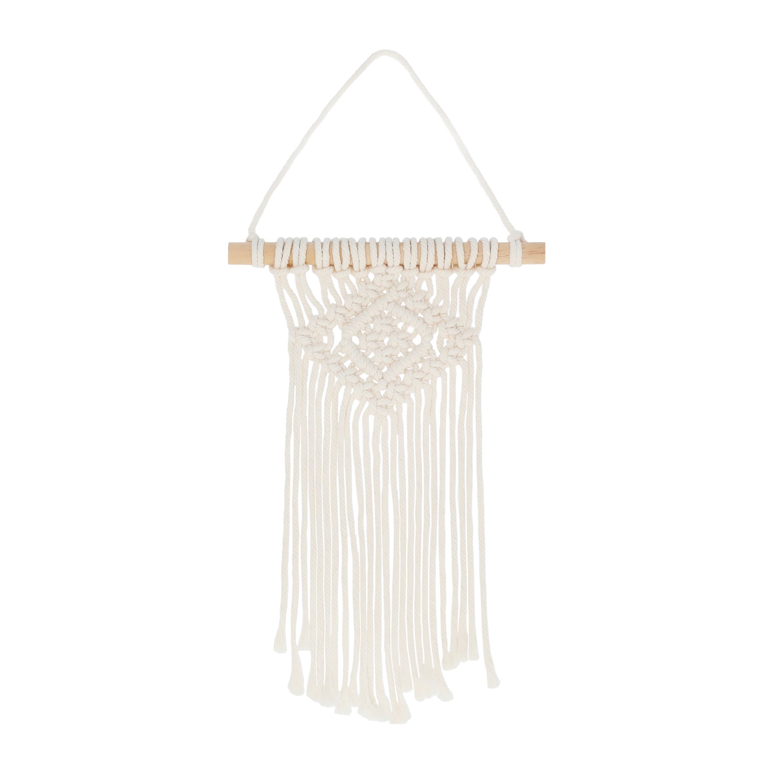 QUVIO Macramé Wandkleed – Handgemaakt Katoen in Gebroken Wit (20×40 cm)