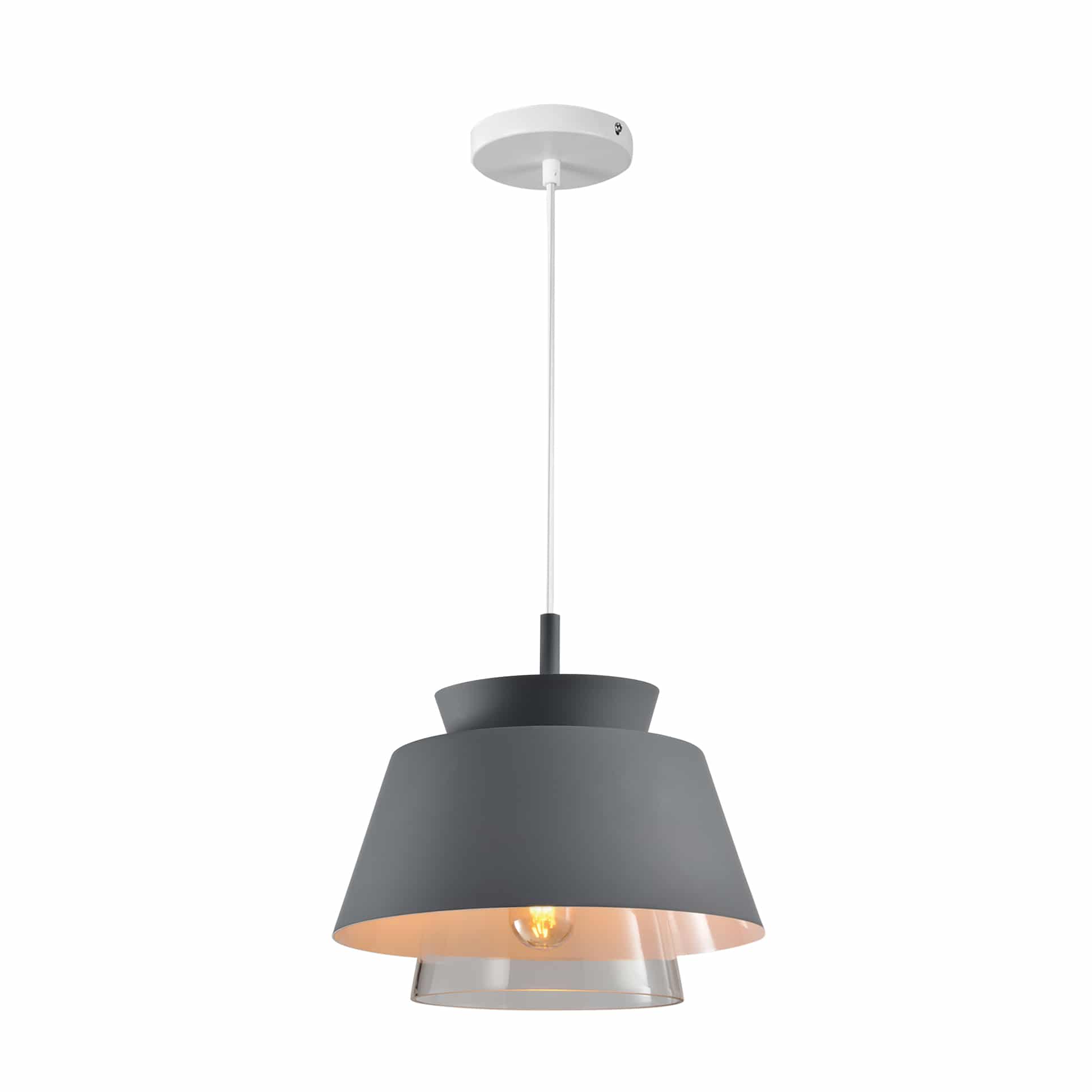 QUVIO moderne hanglamp – dubbele kap staal & glas, 29 cm