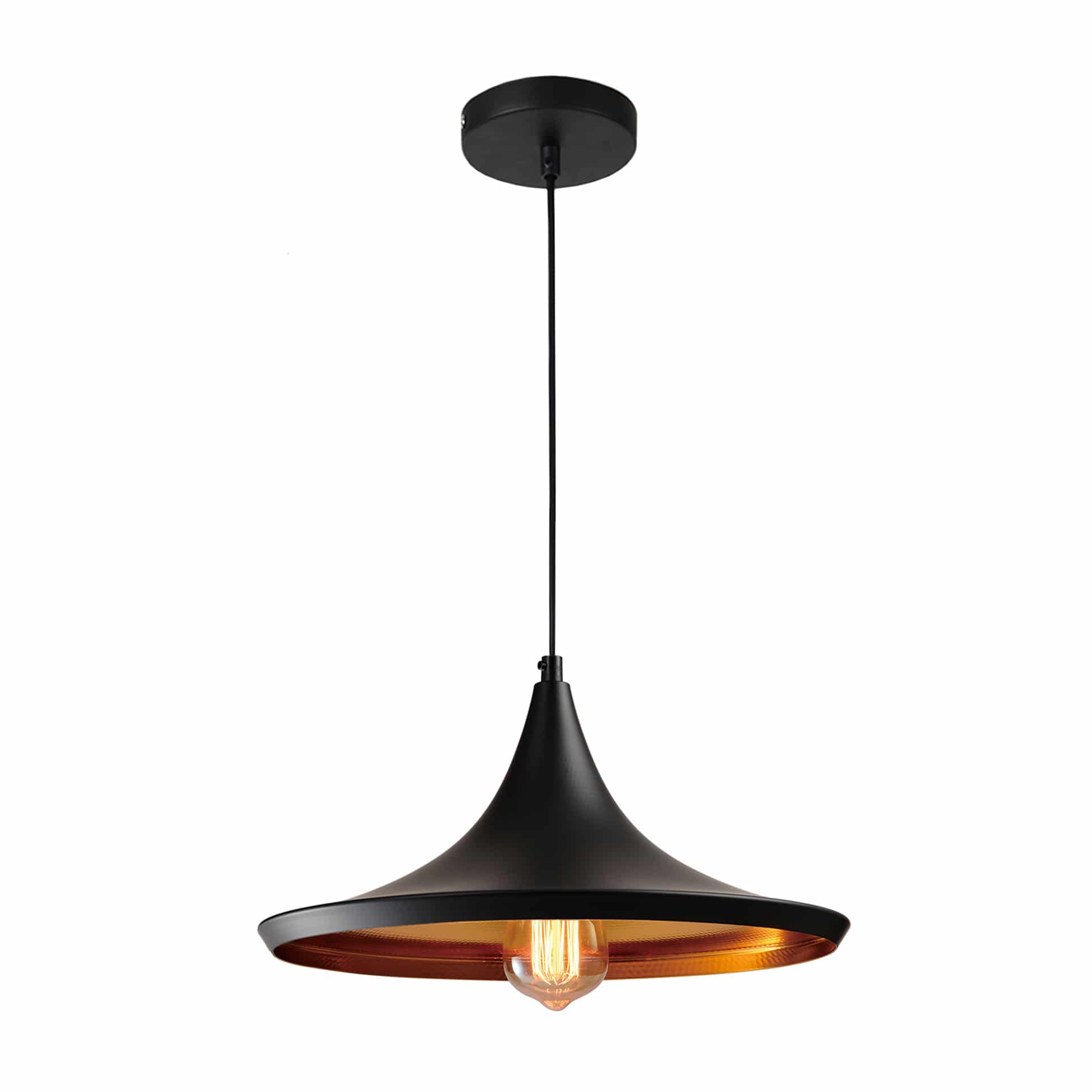QUVIO moderne hanglamp – ronde koperen lamp 36 cm, zwart & stijlvol