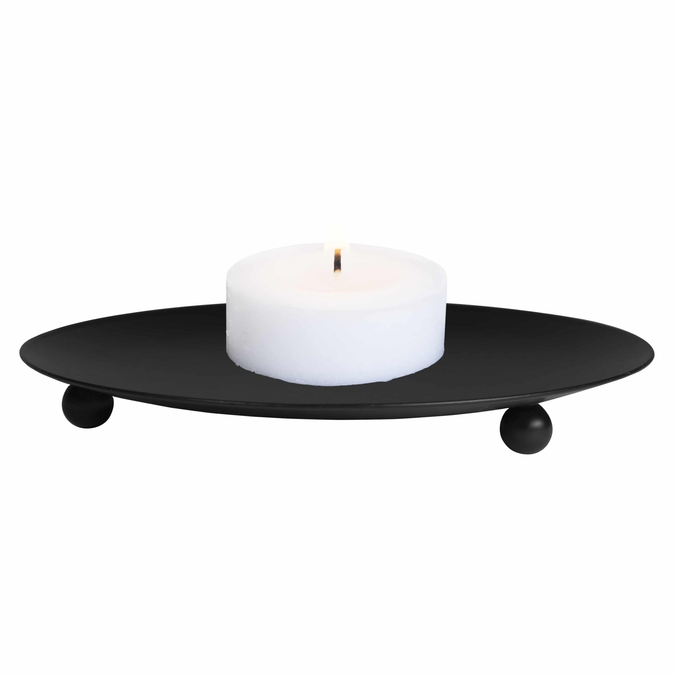 QUVIO moderne kaarsonderzetter – Zwart metaal, 10 cm diameter