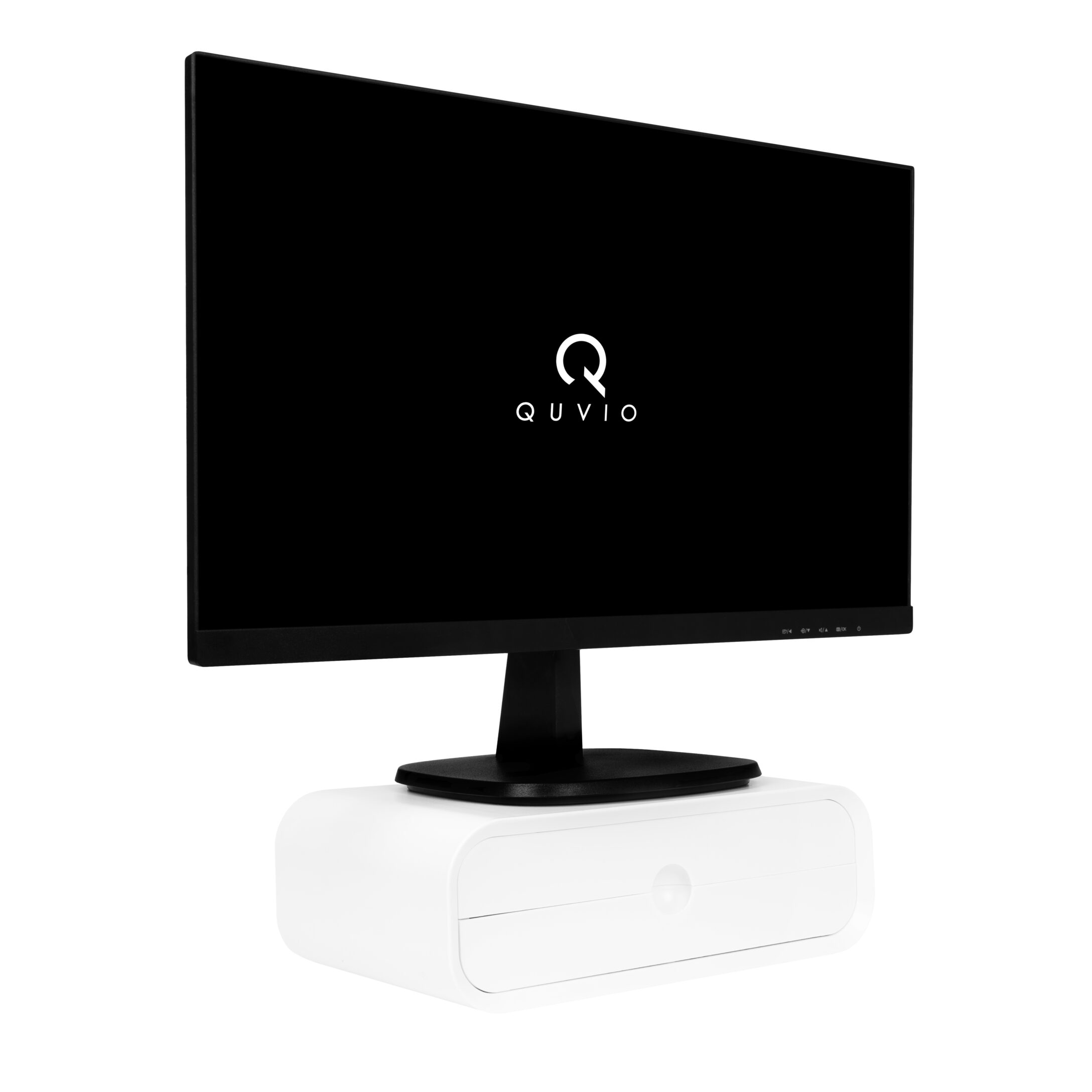QUVIO monitorstandaard met opberglades – ergonomisch, stijlvol en ruimtebesparend