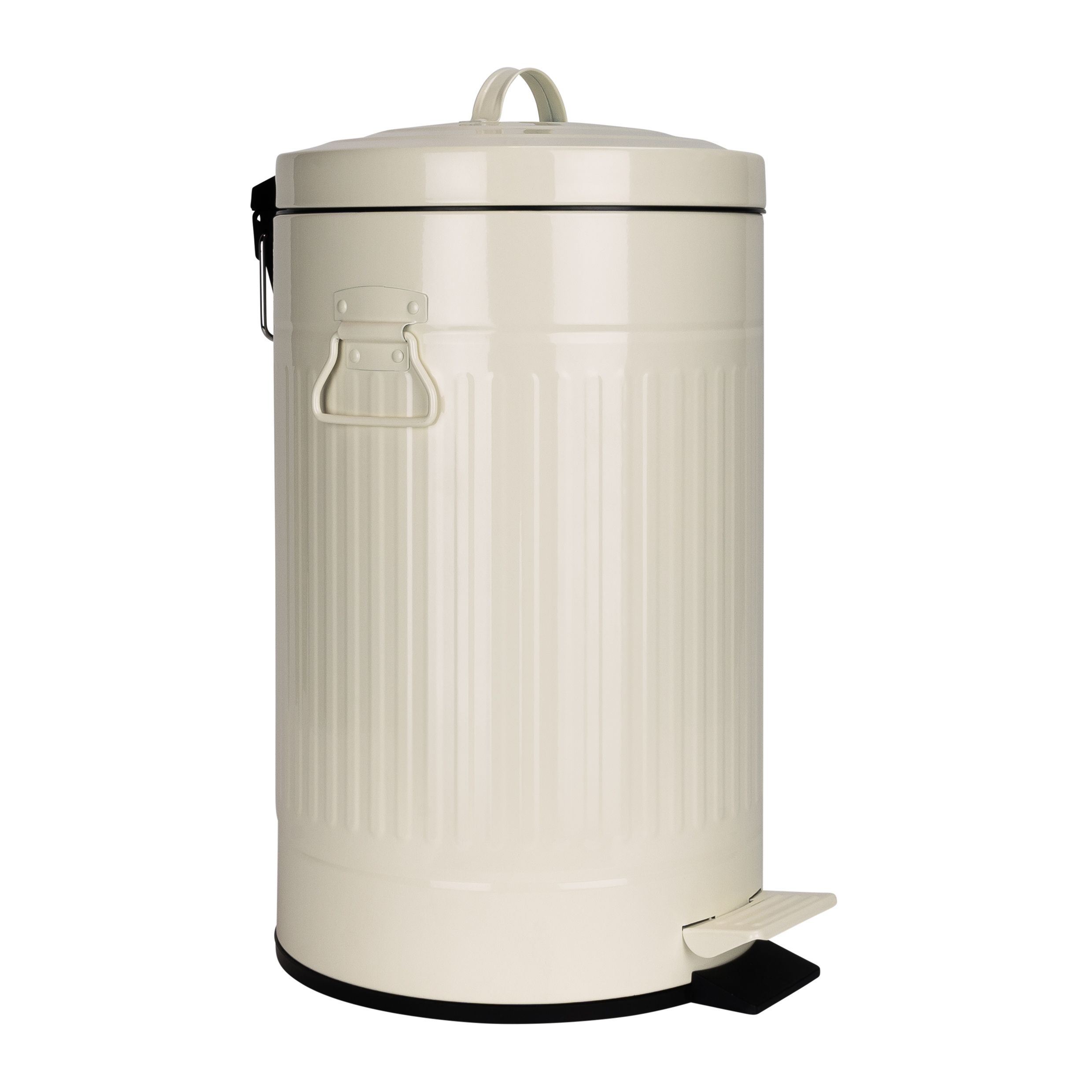 QUVIO Pedaalemmer 12 L – Retro metalen prullenbak in beige