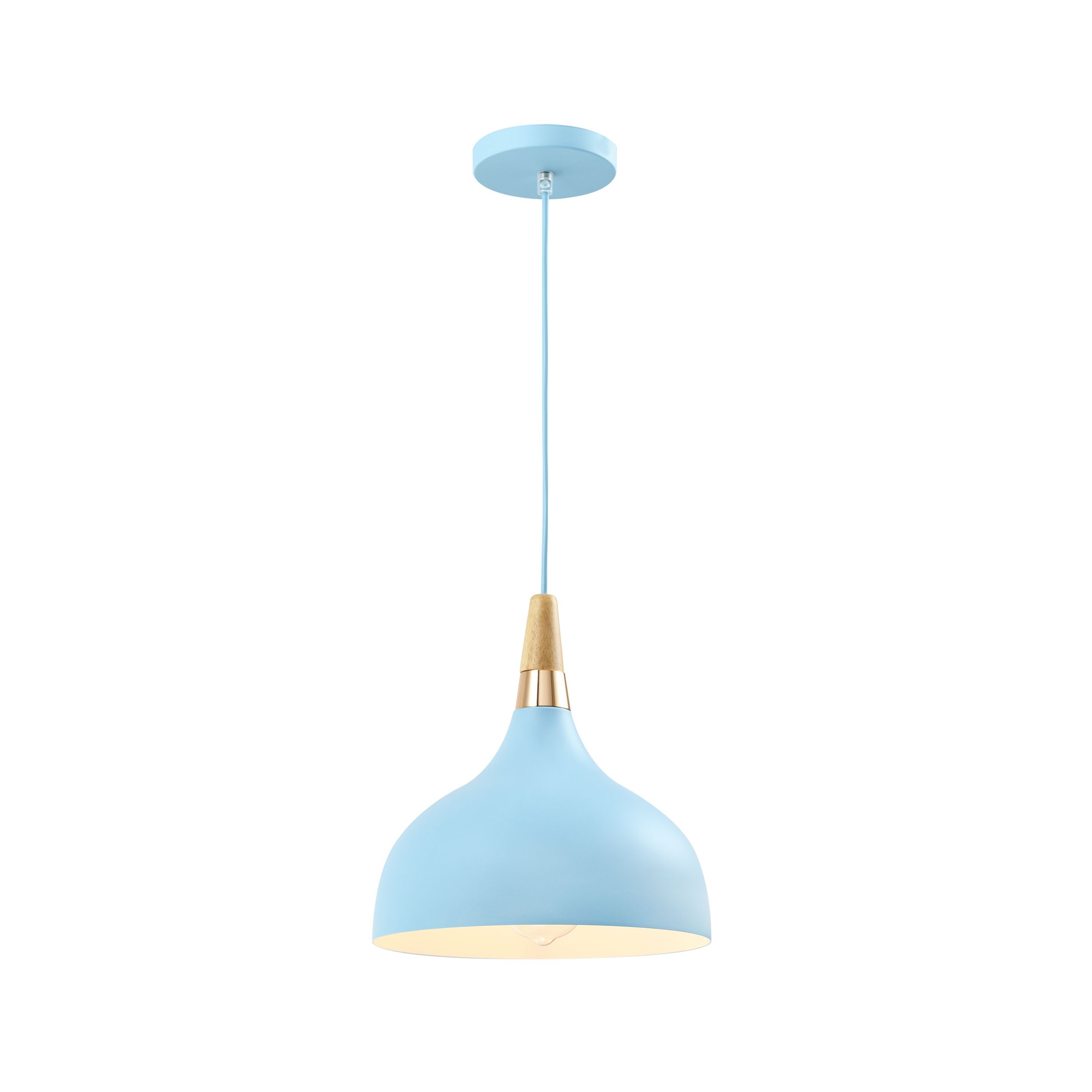 QUVIO Retro Hanglamp – Blauwe Hoogstaande Sfeerlamp met Houten Kop