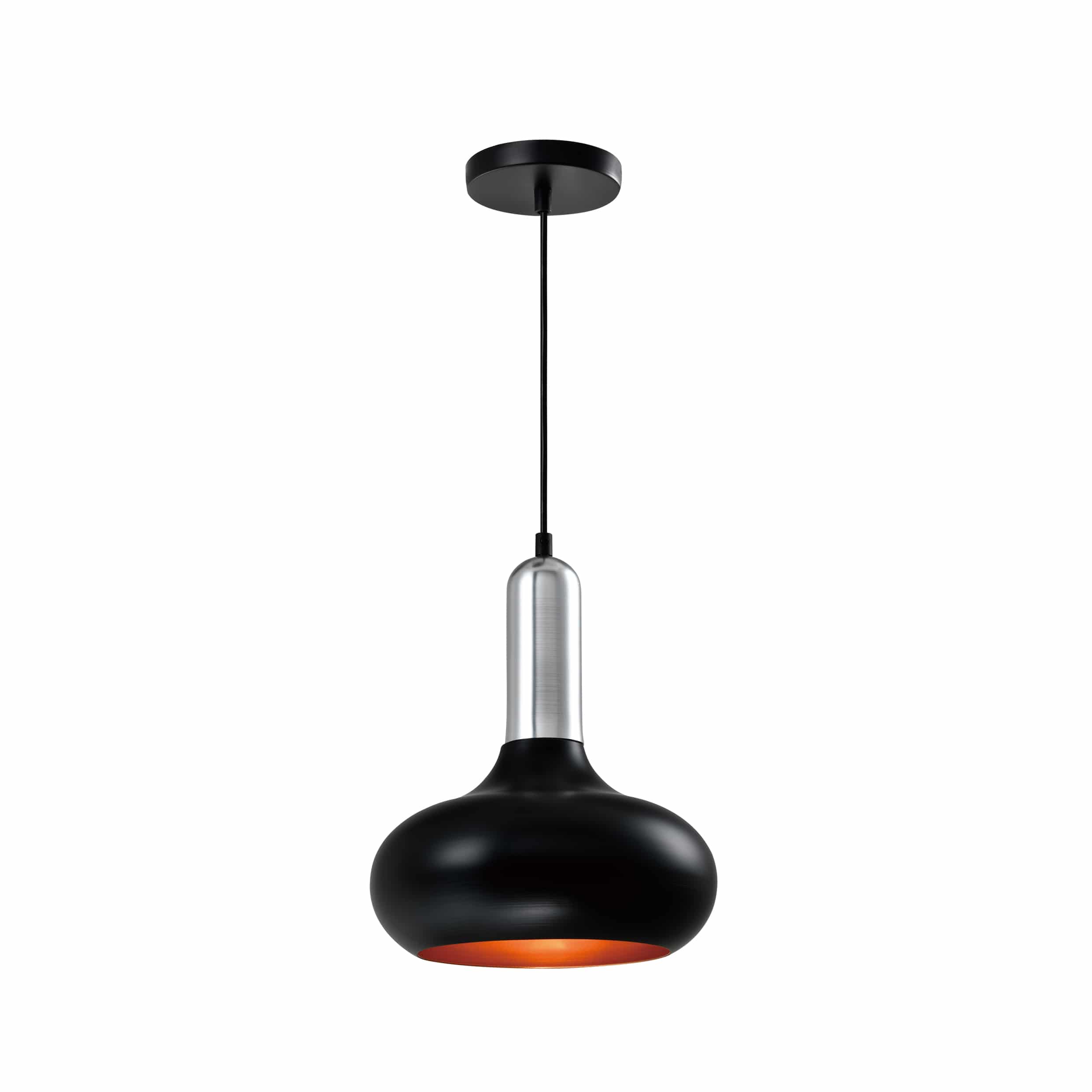 QUVIO Retro Hanglamp – Zwarte bol met zilveren top en gouden binnenkant