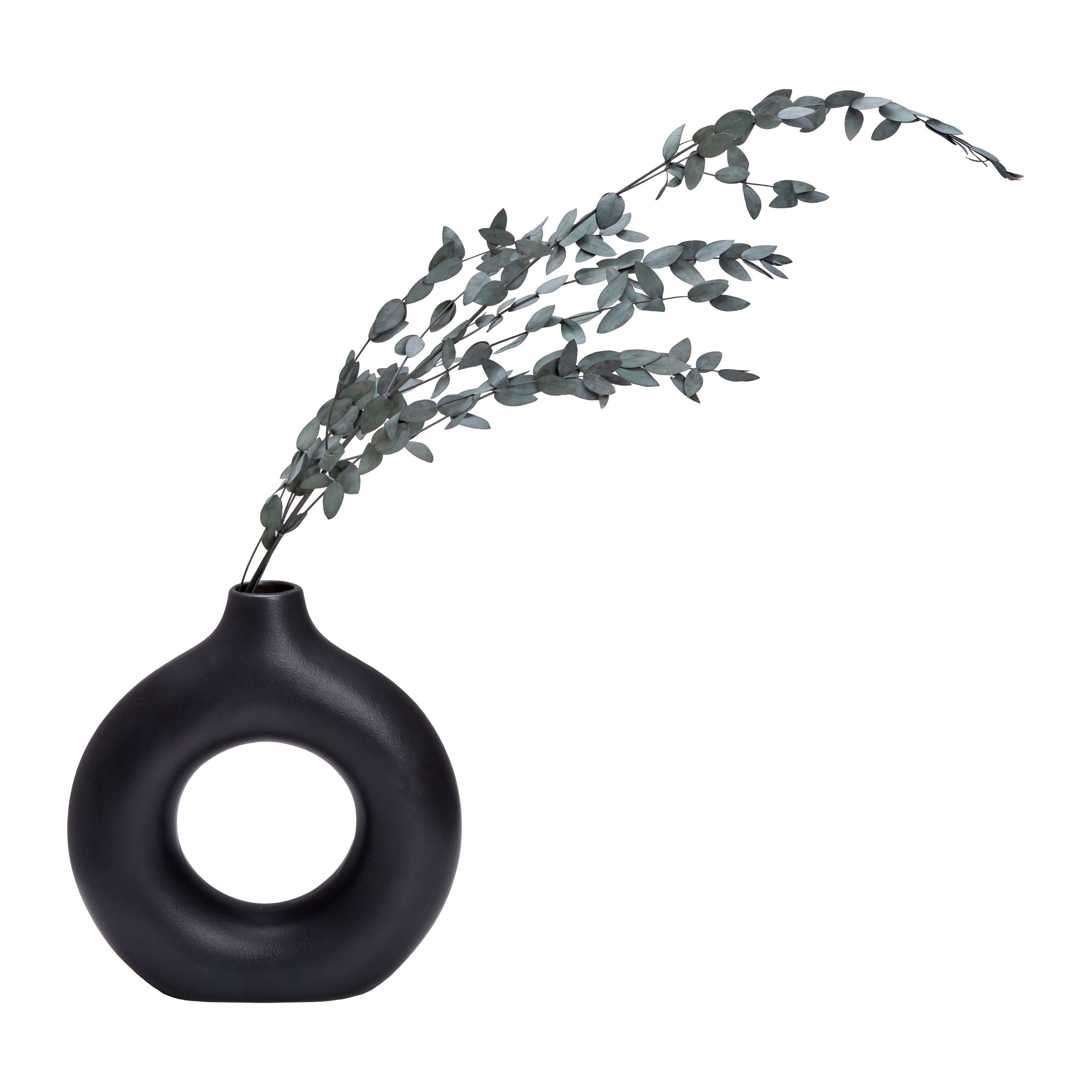 QUVIO ronde donutvaas – zwarte keramische eyecatcher voor droogbloemen