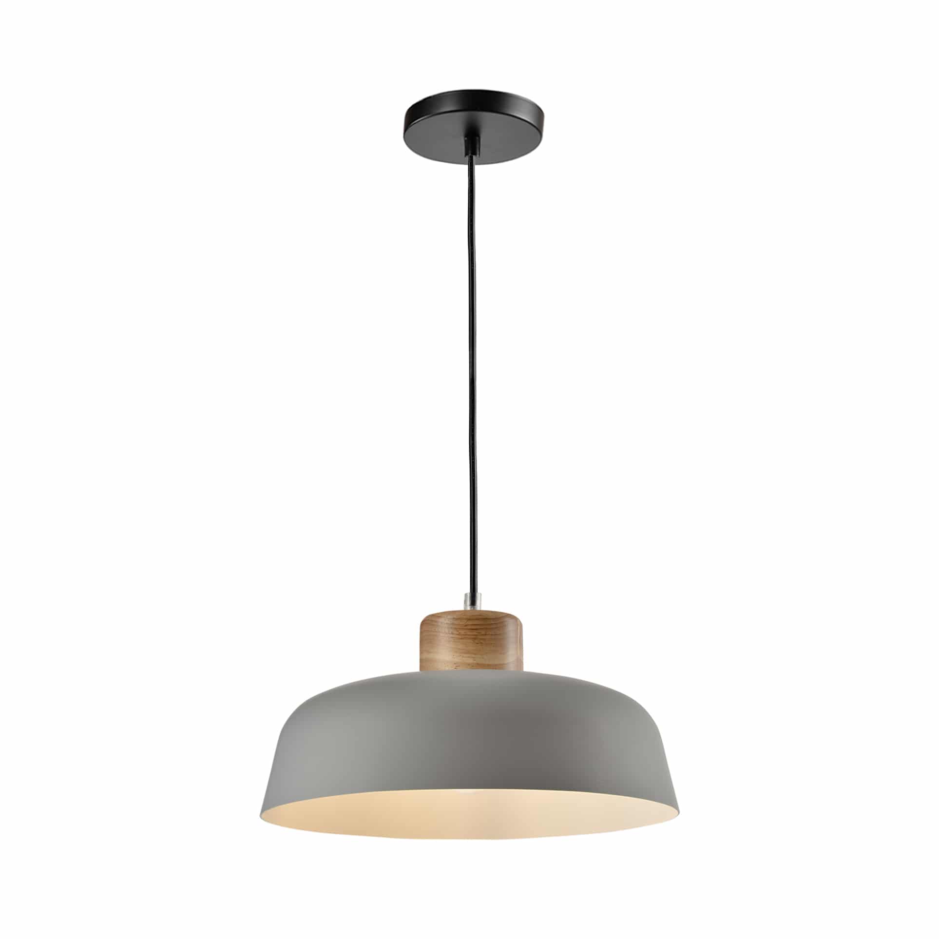 QUVIO ronde hanglamp Scandinavisch – grijs & bruin aluminium‑hout, 30 cm