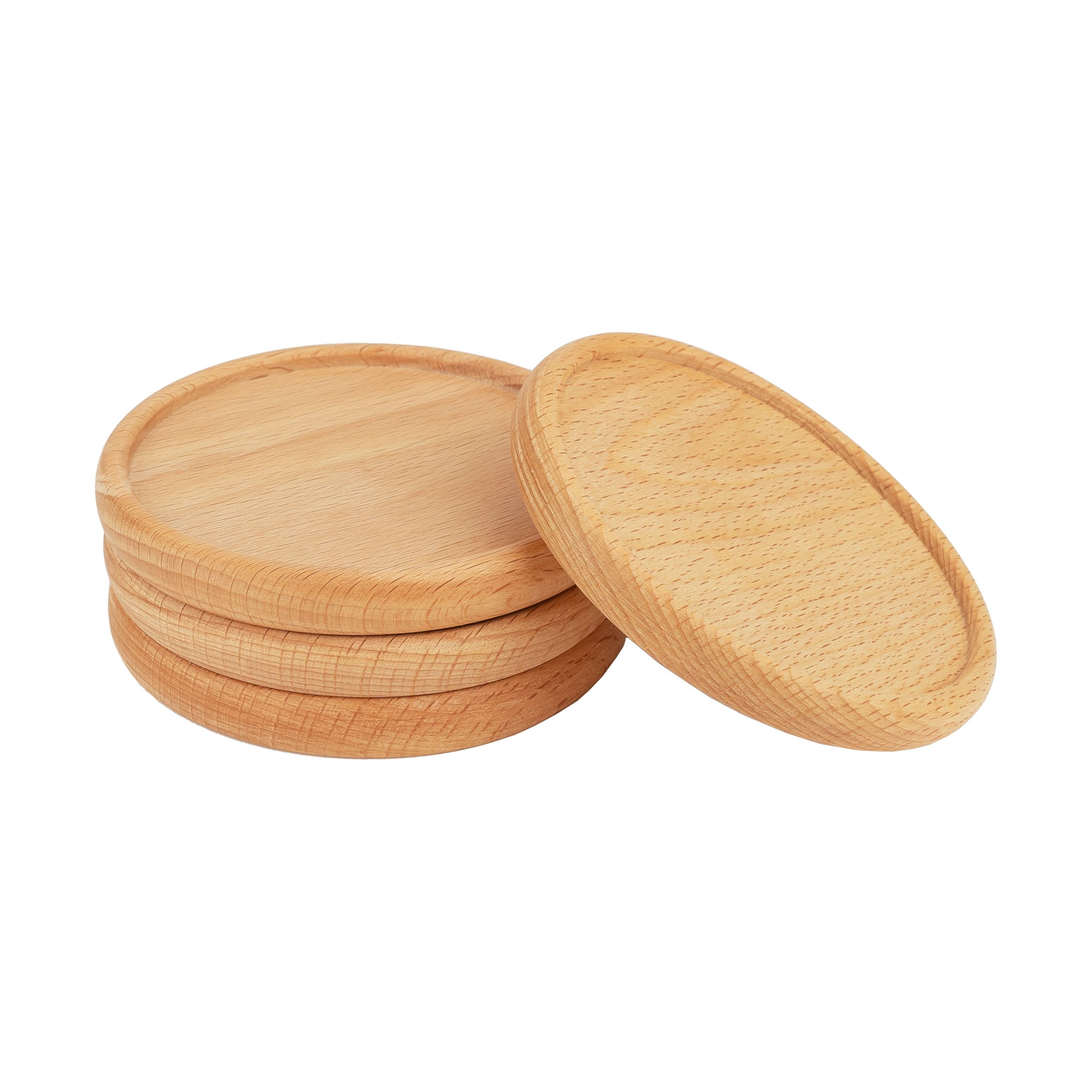 QUVIO ronde onderzetters set van 4 – lichtbruin hout voor een vlekvrije tafel