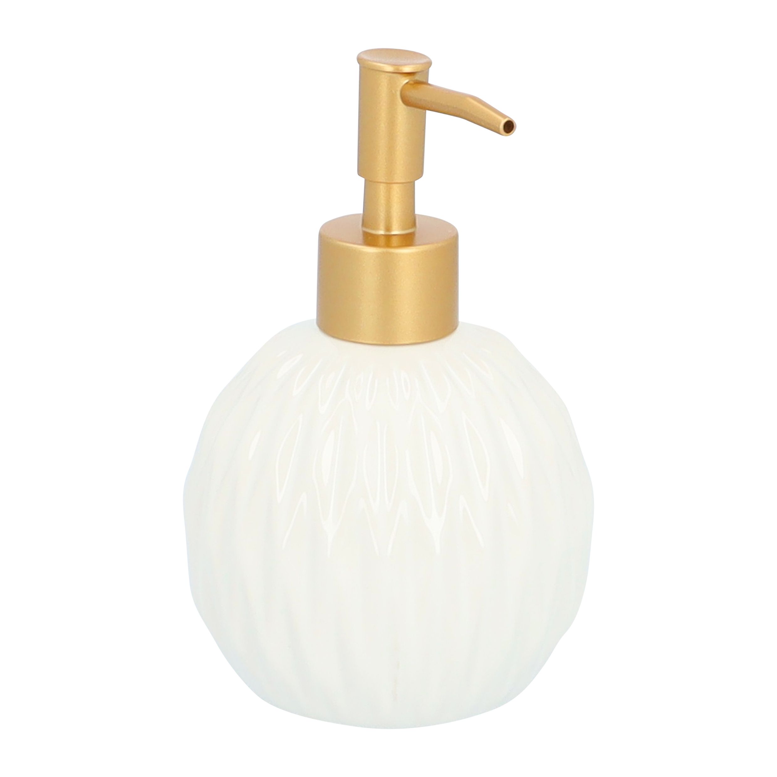 QUVIO ronde zeepdispenser wit & goud – stijlvol keramisch design voor badkamer, keuken en toilet