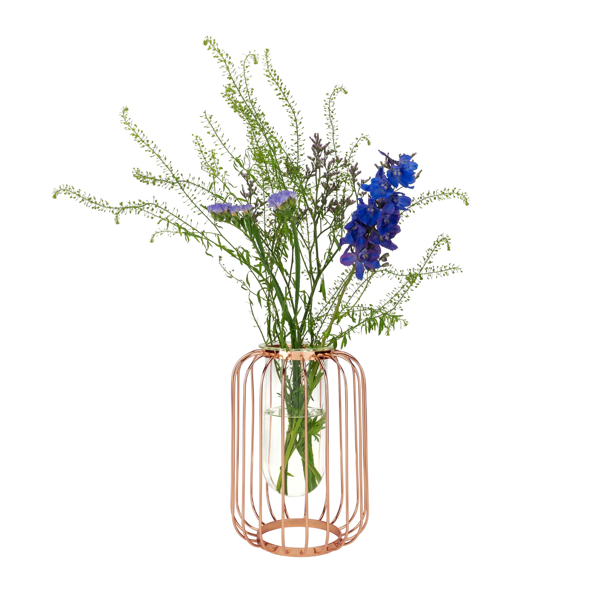QUVIO roségouden vaas met zwevende spijlen – elegante blikvanger voor elk interieur