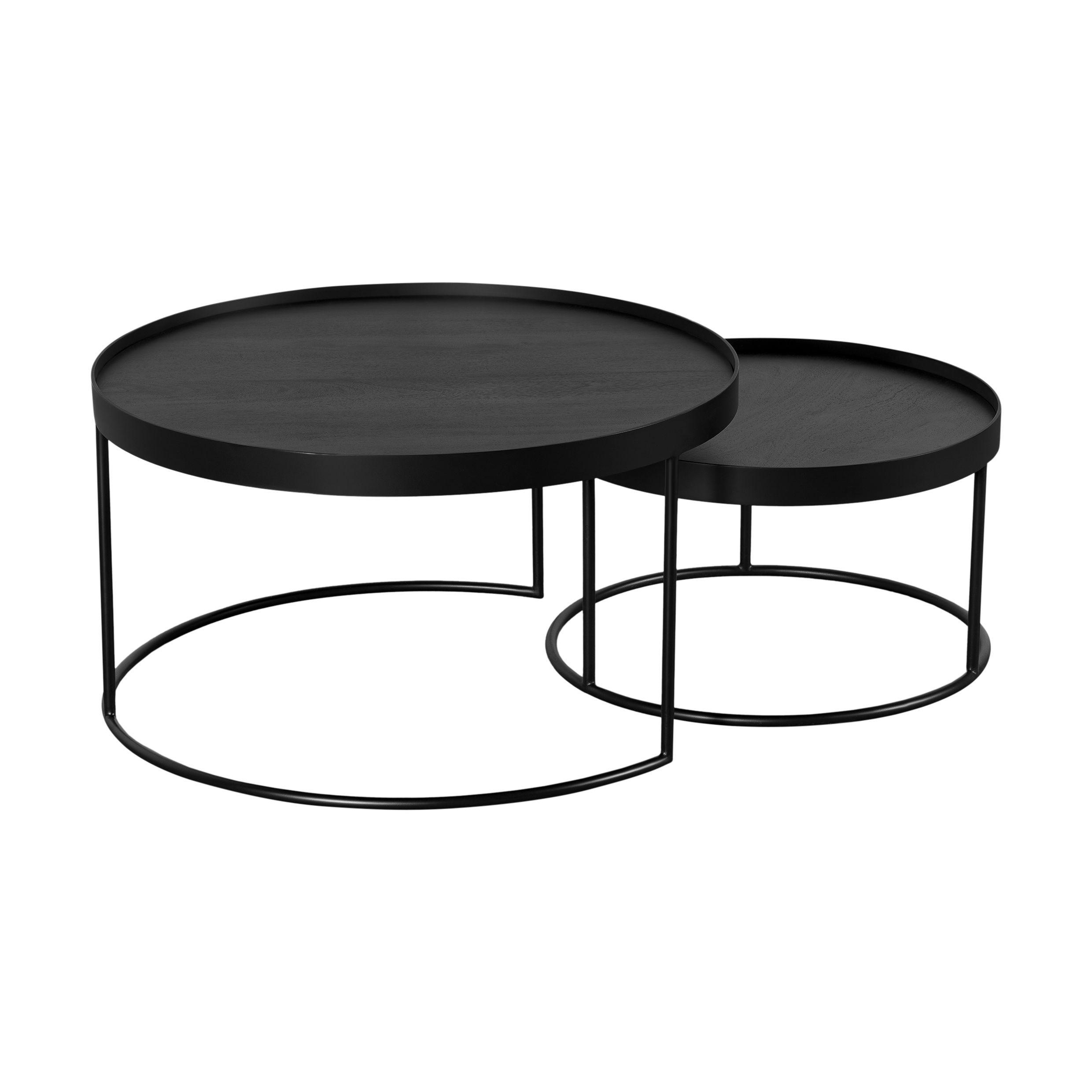 QUVIO Sara Salontafelset – 2 ronde tafels in zwart mangohout en metaal