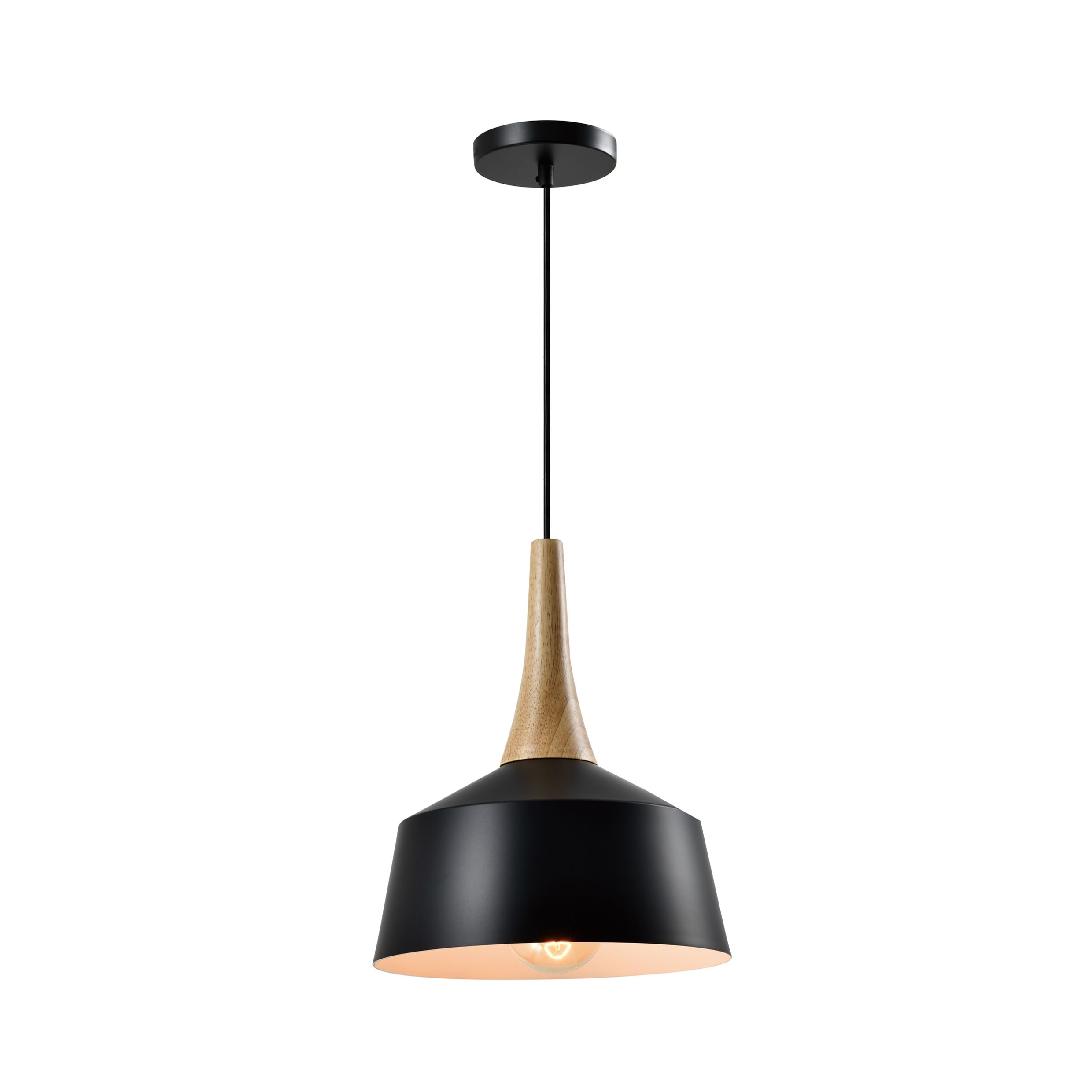 QUVIO Scandinavische Hanglamp met Houten Kop – Minimalistisch, Zwart, Dimbaar
