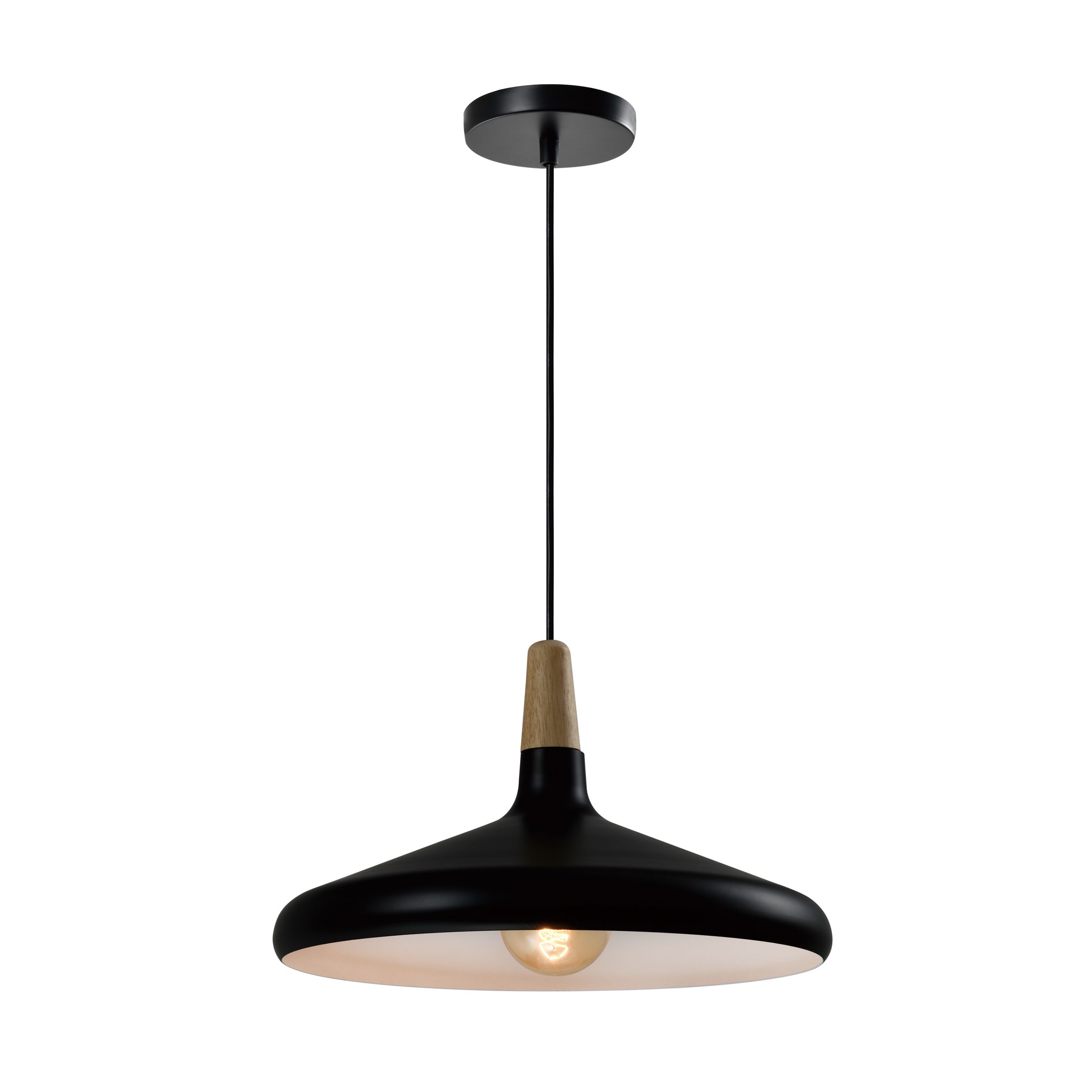 Quvio Scandinavische Hanglamp – Minimalistisch, Zwart met Houten Kop, 38 cm