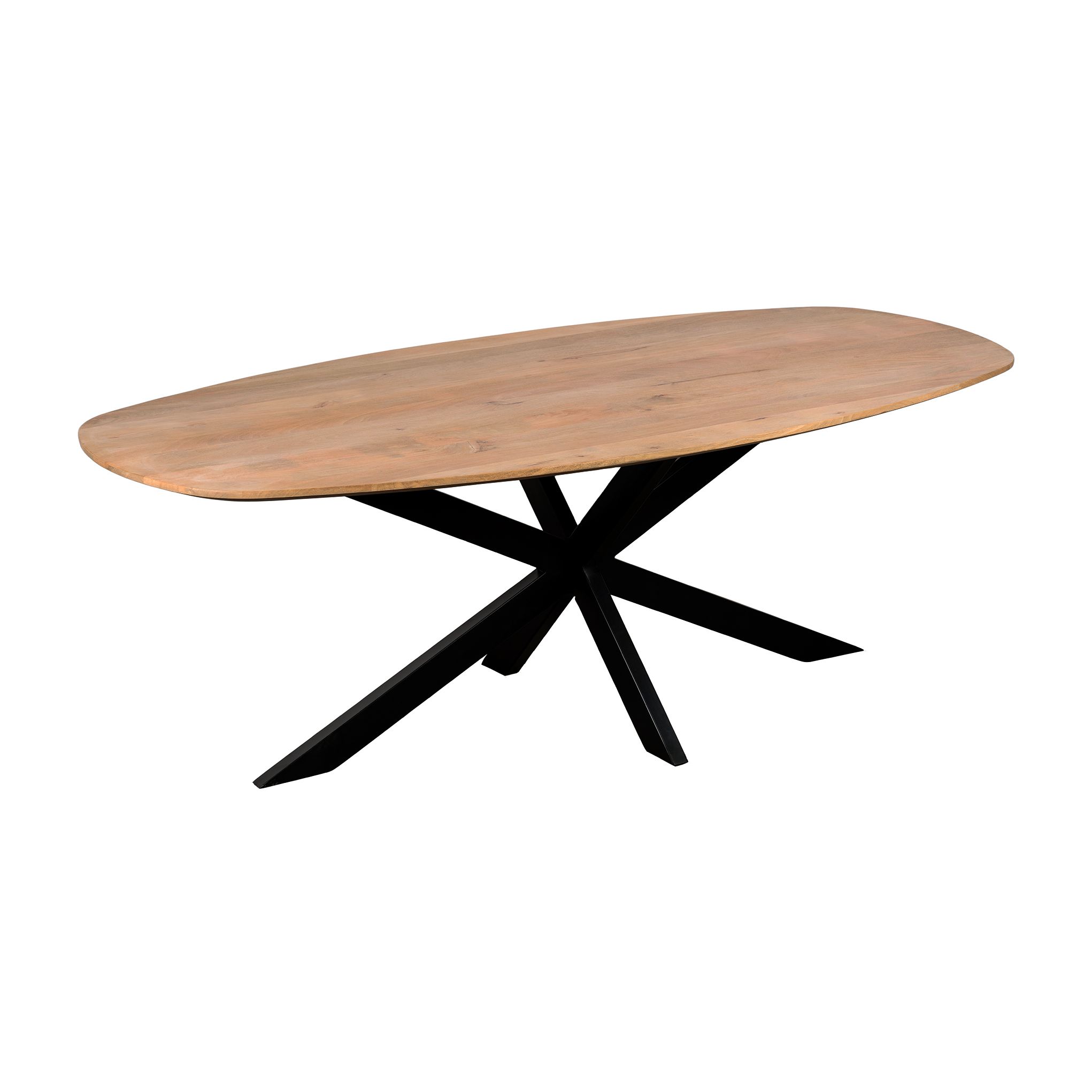 QUVIO Sofia Deens ovale eettafel – 220 × 110 cm, mangohout & staal