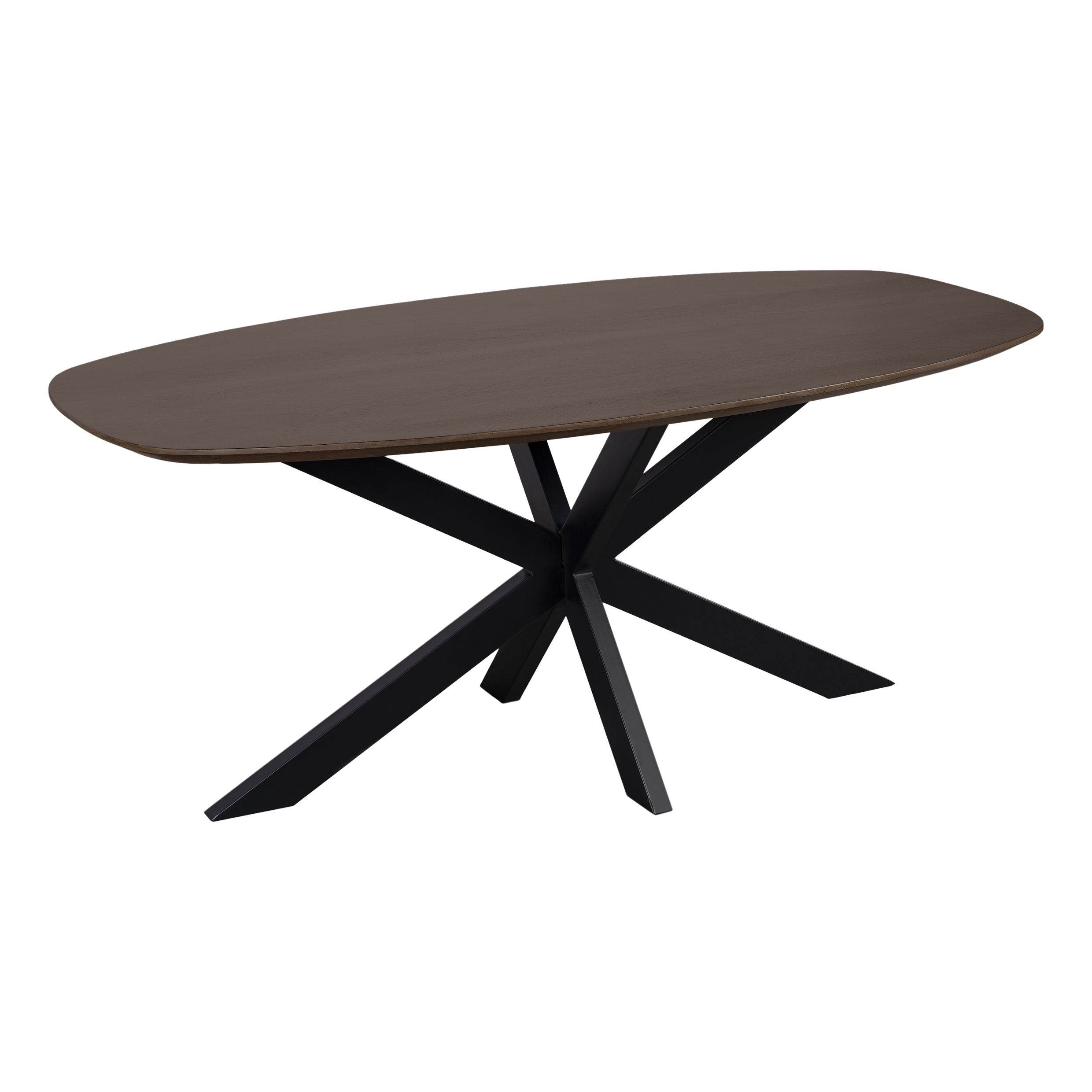 QUVIO Sofia eettafel – Deens ovaal, mangohout & stalen kruispoot, 180 × 90 cm