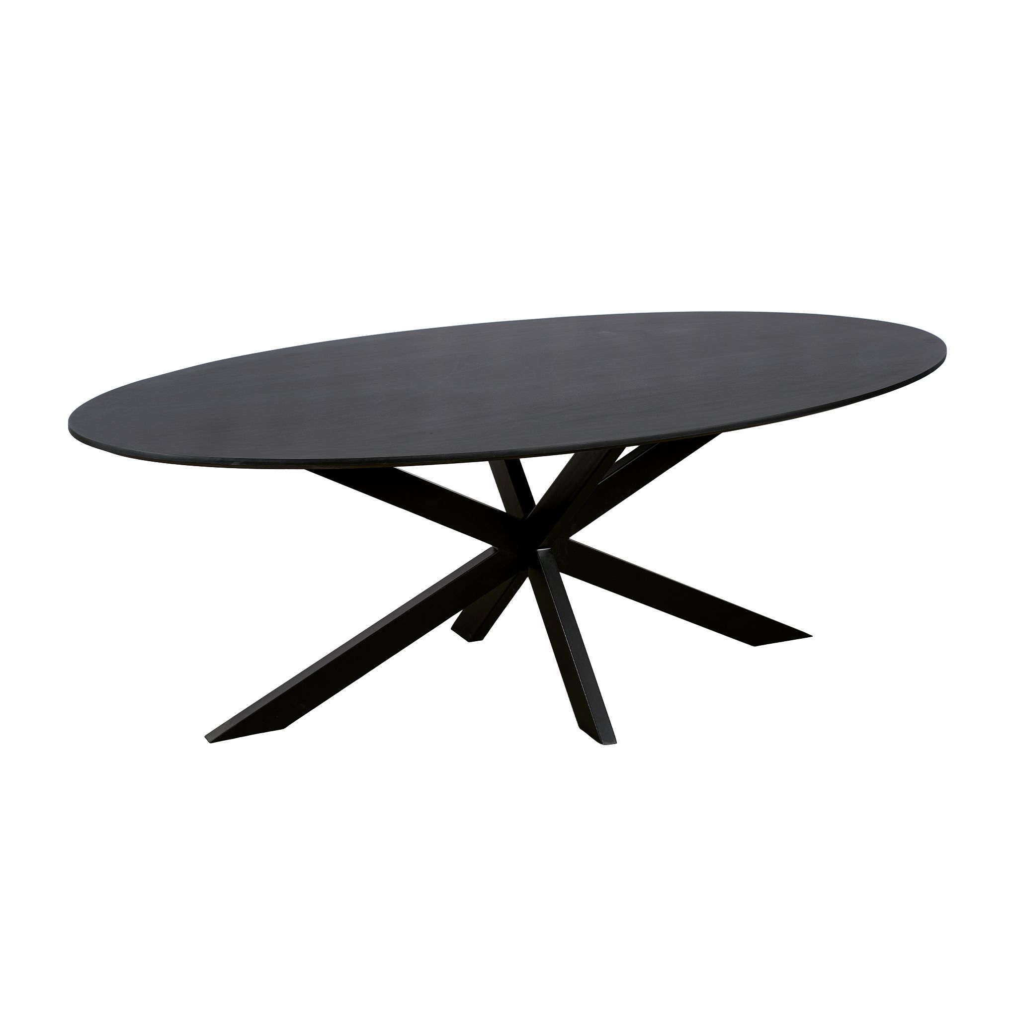 QUVIO Sofia Ovale eettafel – 220 × 100 cm, zwart met FSC‑gecertificeerd mangohout