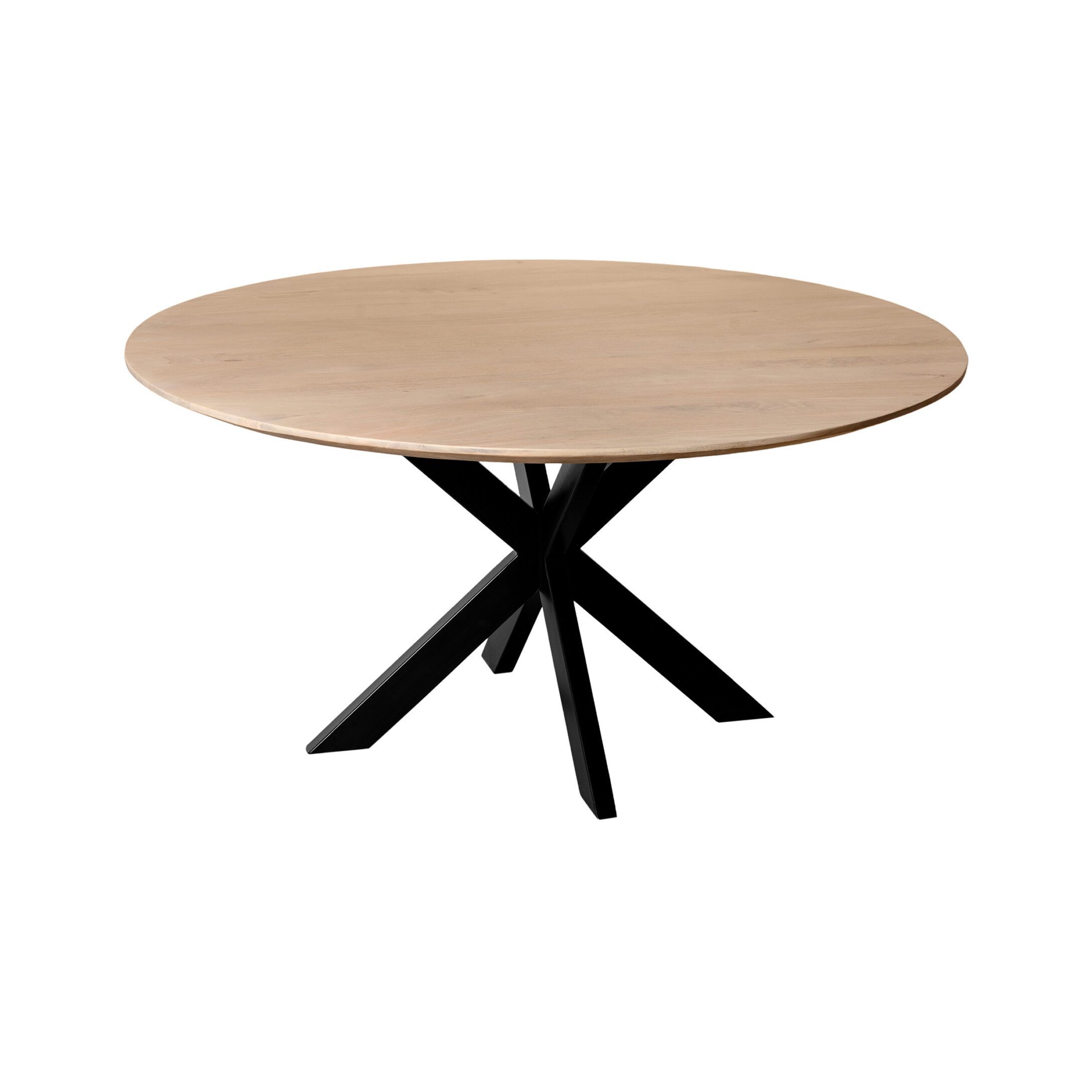 QUVIO Sofia – Ronde eettafel van mangohout met robuuste stalen x‑poot