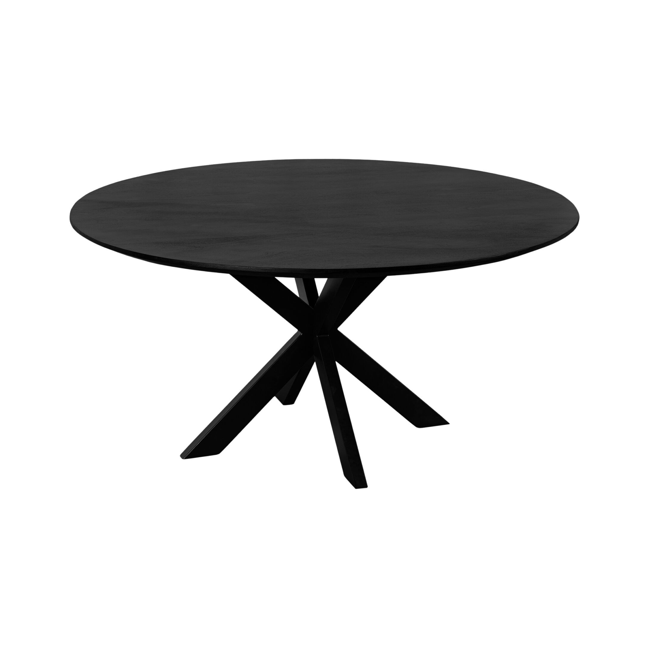 QUVIO Sofia ronde eettafel – zwart mangohout, 150 cm, industriële stijl