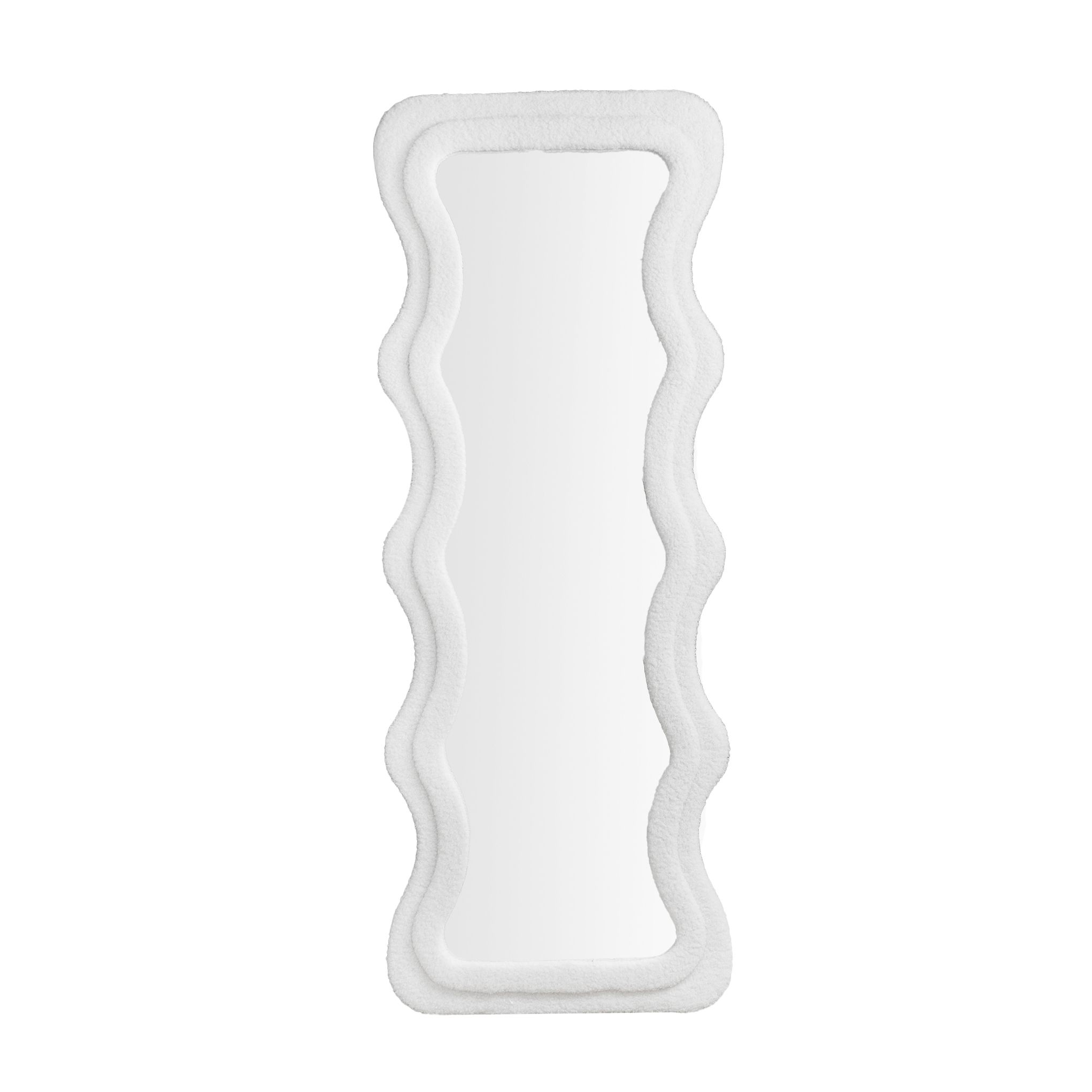 QUVIO Staande Spiegel Teddystijl – Golvend Design, 160 cm, Wit