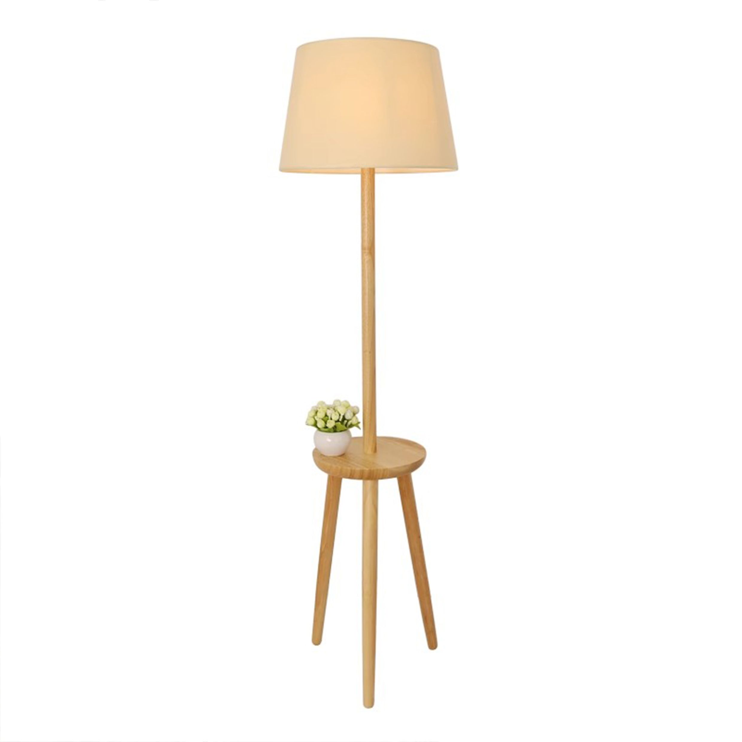 QUVIO staande vloerlamp met plank – natuurlijke houtlamp voor sfeervol en praktisch wonen