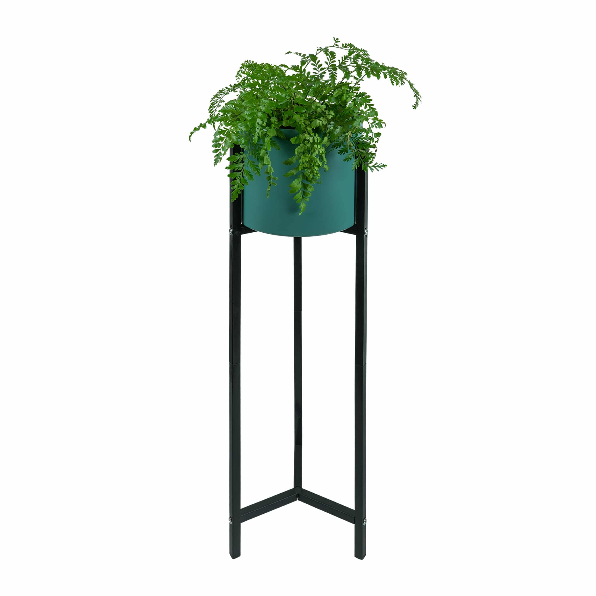 QUVIO Stalen Bloempot op Standaard – Zwart & Blauw, Elegant en Functioneel