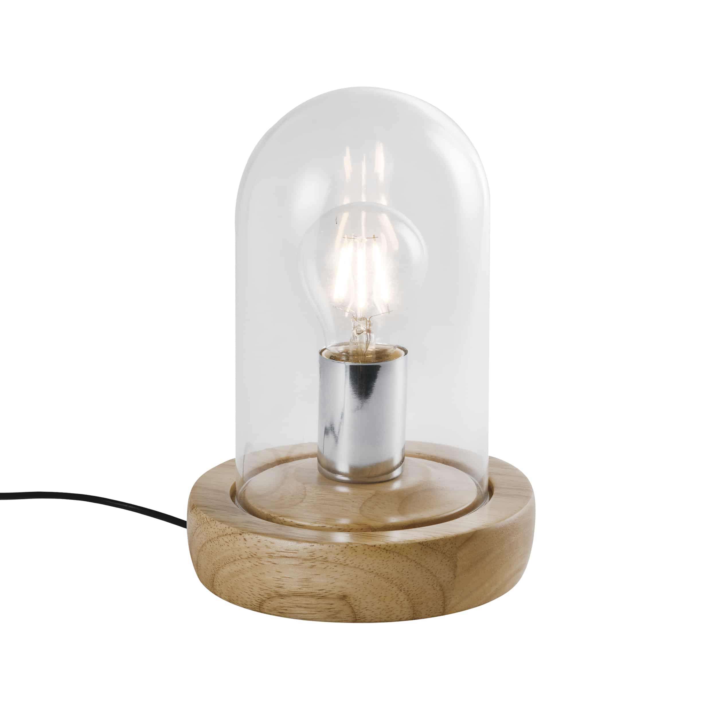 QUVIO Tafellamp Scandinavisch – Glazen stolp met houten voet, dimbaar