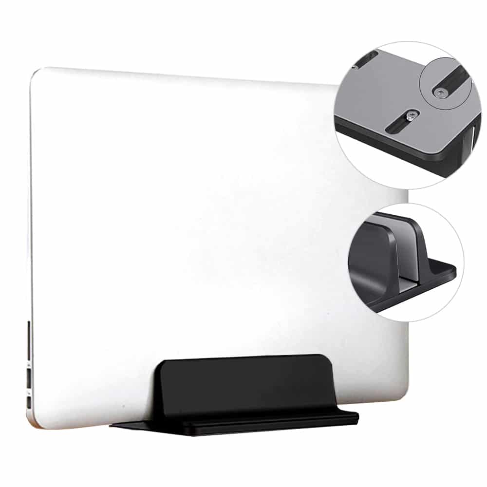 QUVIO Verticale Laptopstandaard Zwart – Verstelbaar van 1,4 cm tot 7,3 cm