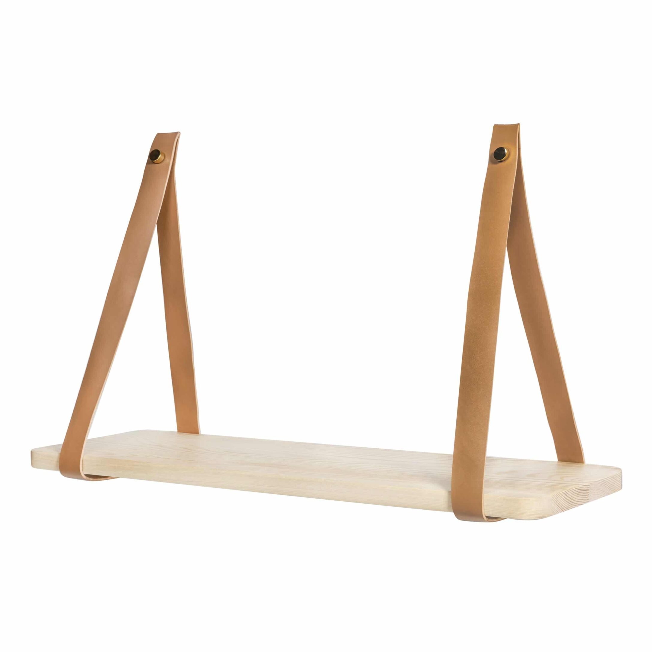QUVIO Wandplank met leren riemen – Houten plank 16 × 50 × 25 cm