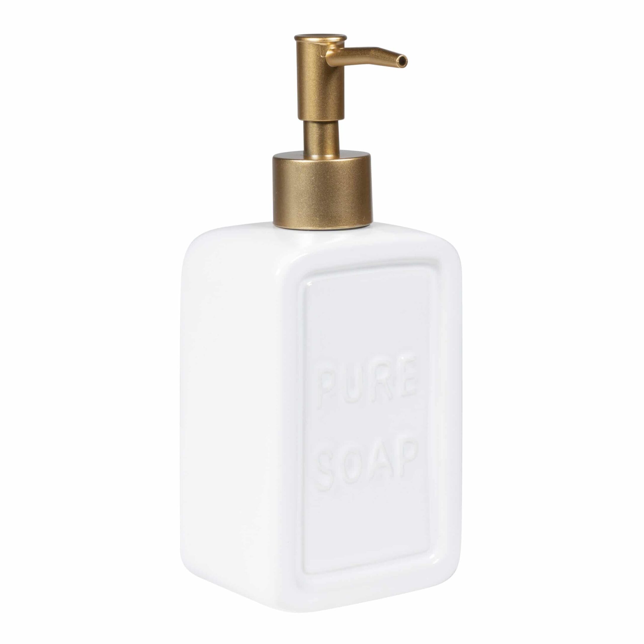 QUVIO Zeepdispenser 470 ml – Strak wit met gouden accenten