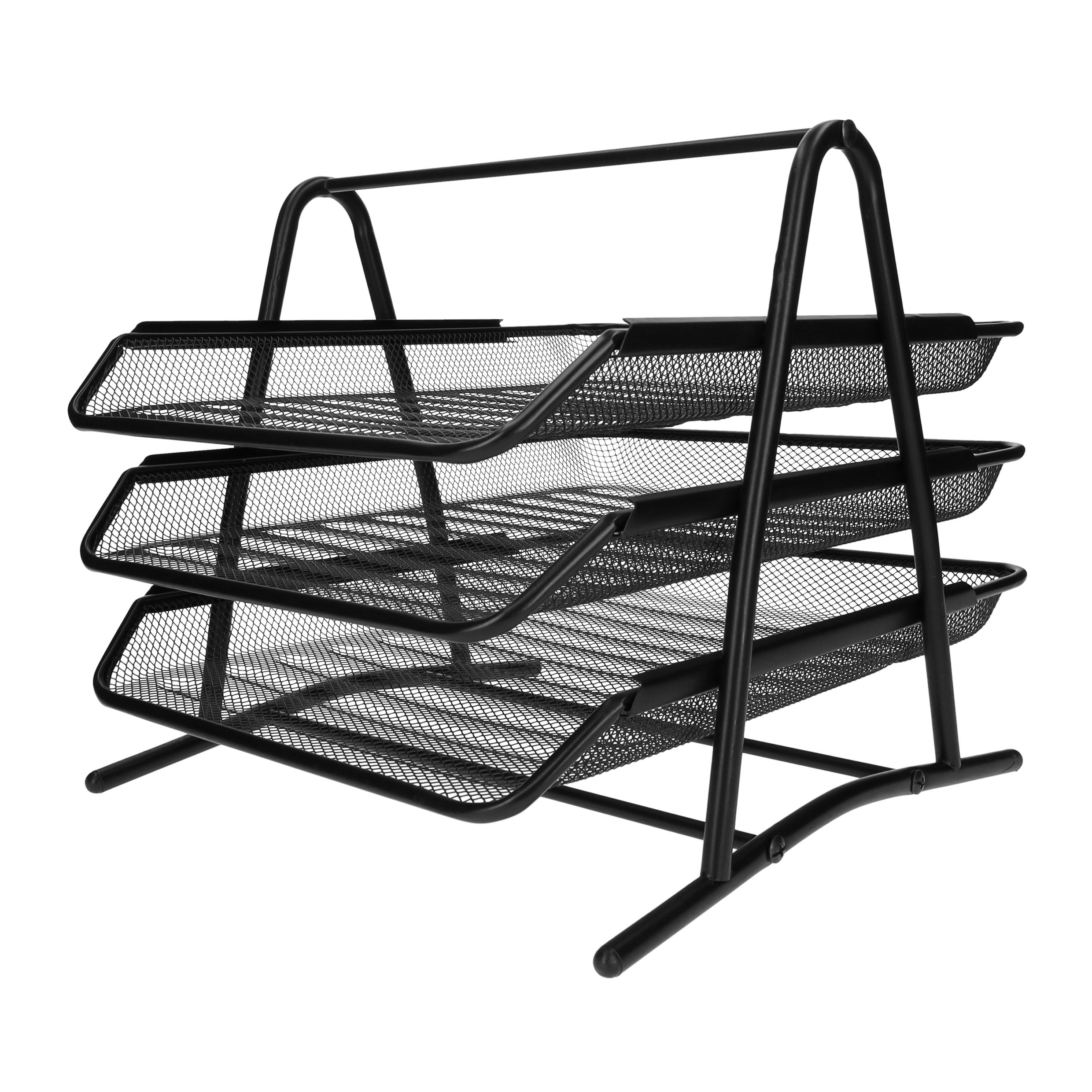 QUVIO Zwarte Bureau Organizer – 3‑laags Metalen Opbergoplossing