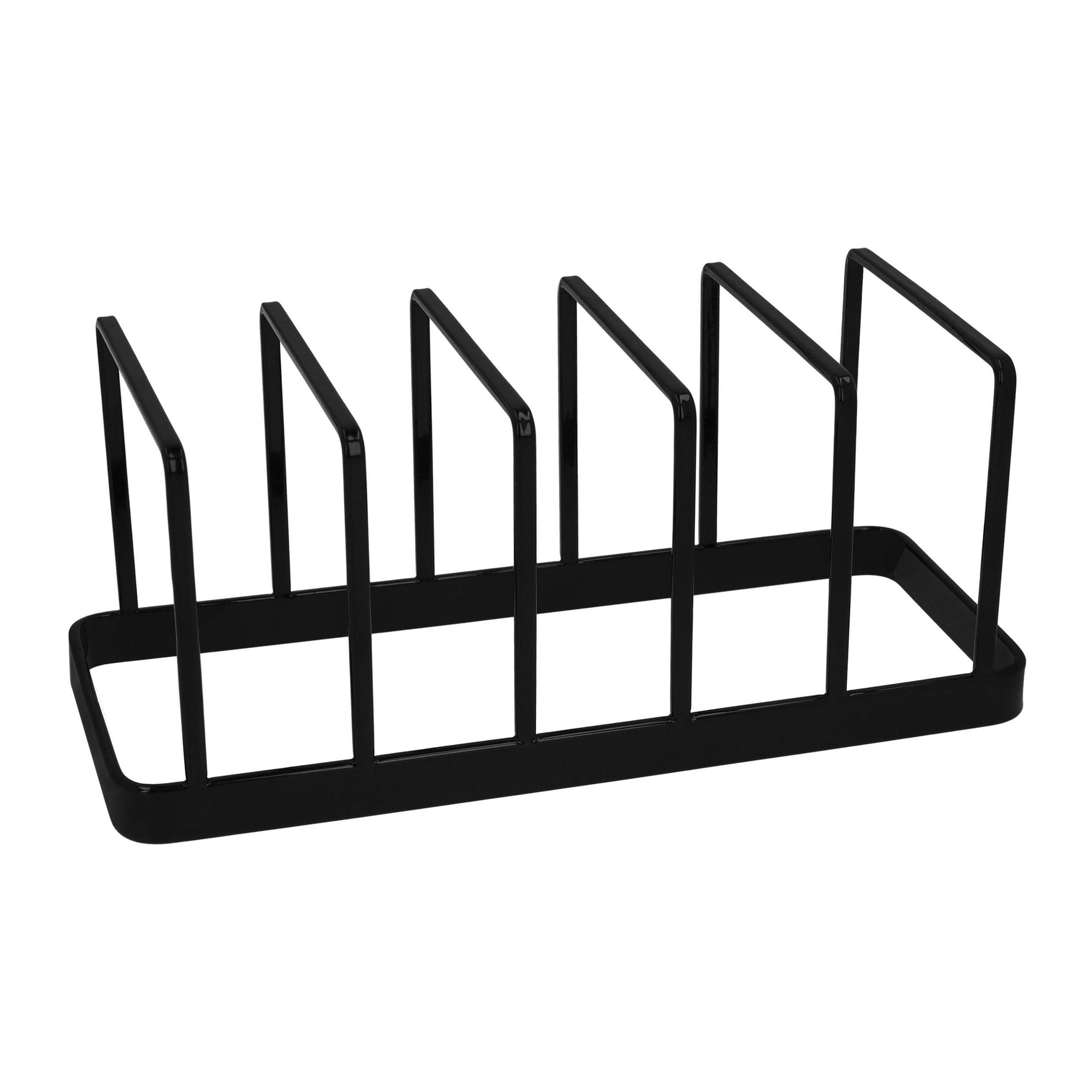 QUVIO zwarte pannendekselhouder – compact metalen rek voor 5 deksels