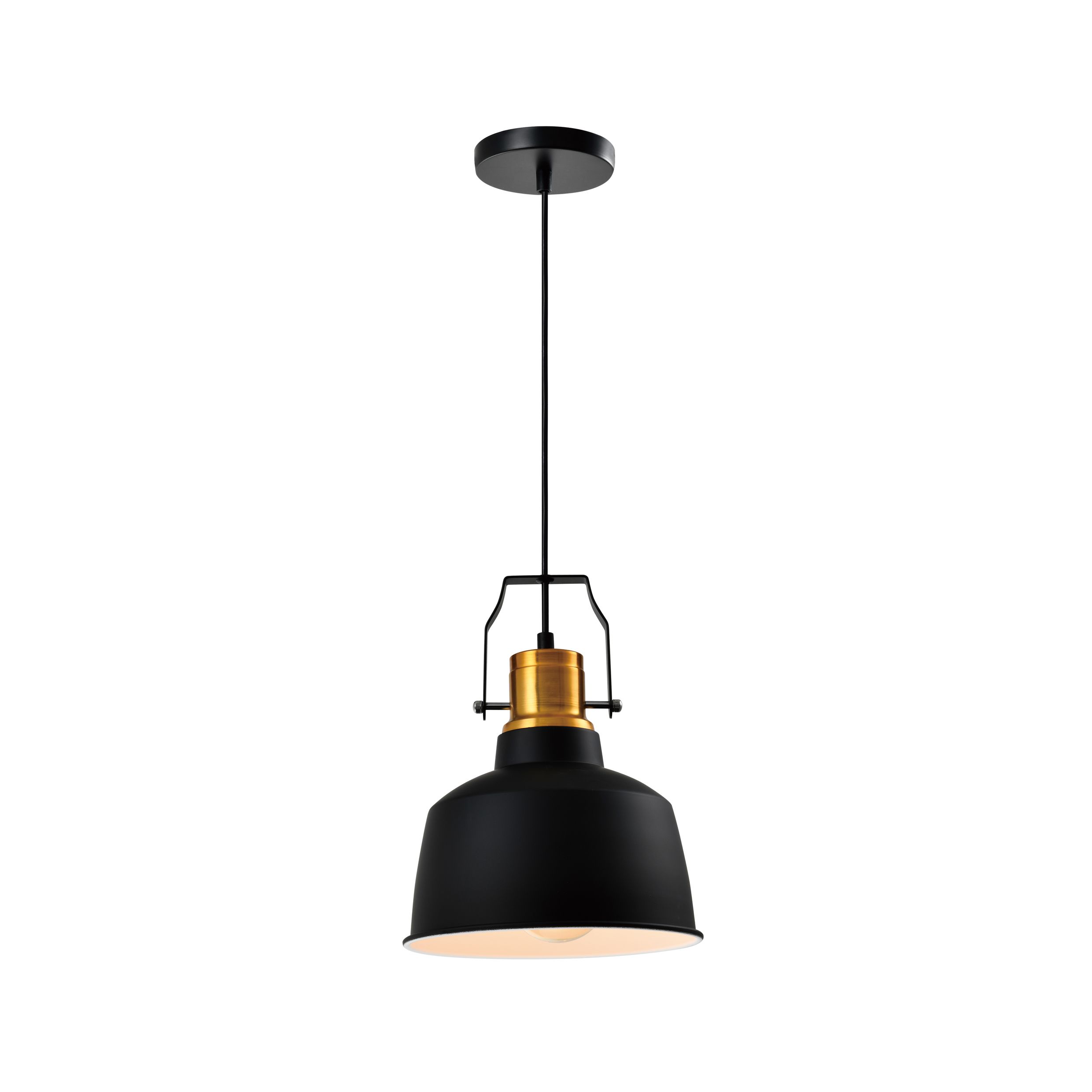 Quvoi Hanglamp industrieel – compact zwart model met gouden accenten (Ø 22 cm)