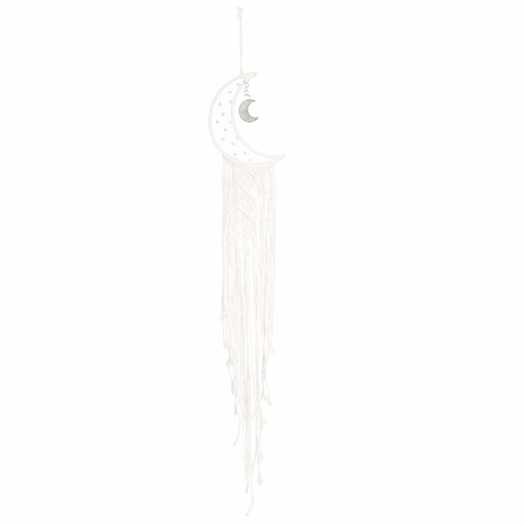 QUVIO Dromenvanger Maan – Handgemaakte Macramé Wanddecoratie (20 × 94 cm)