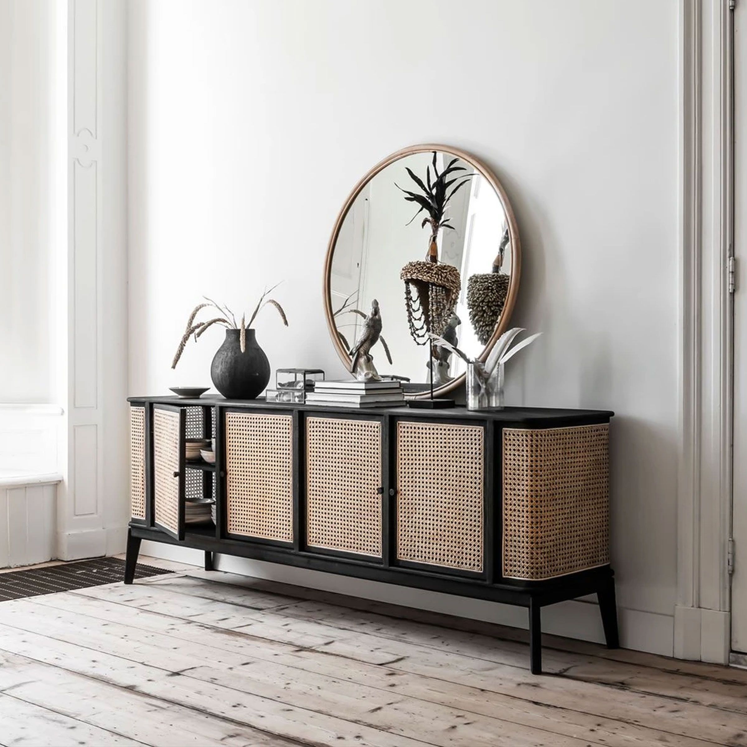 Raffles Dressoir – Retro gepersonaliseerd opbergmeubel van rotan en mindihout