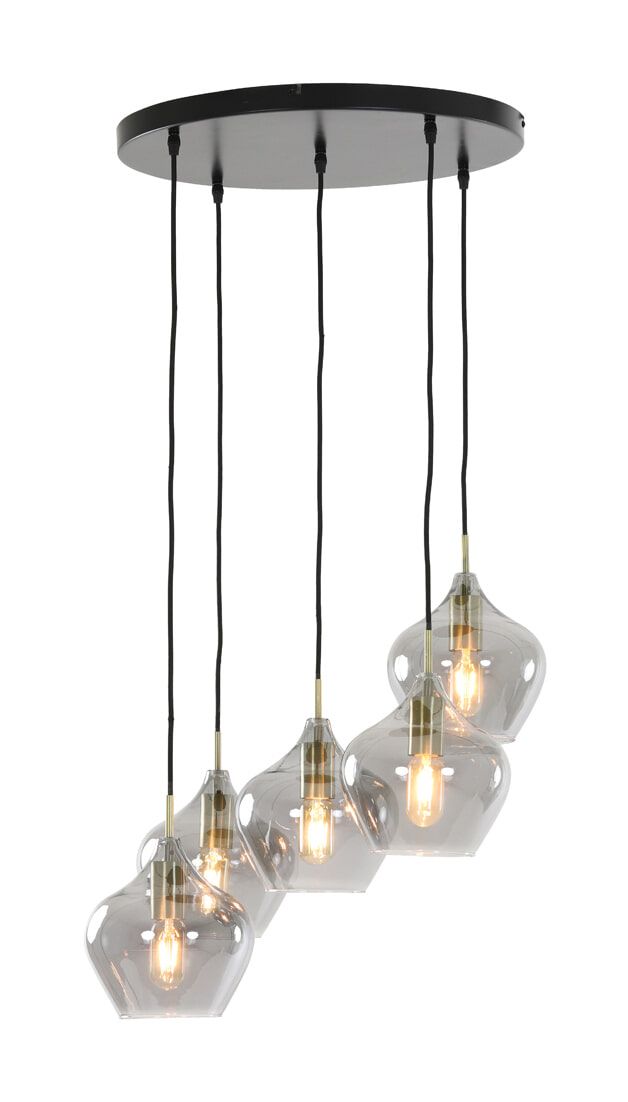 Rakel 5‑Lamps Hanglamp – Antiek Brons & Smoke, Light & Living