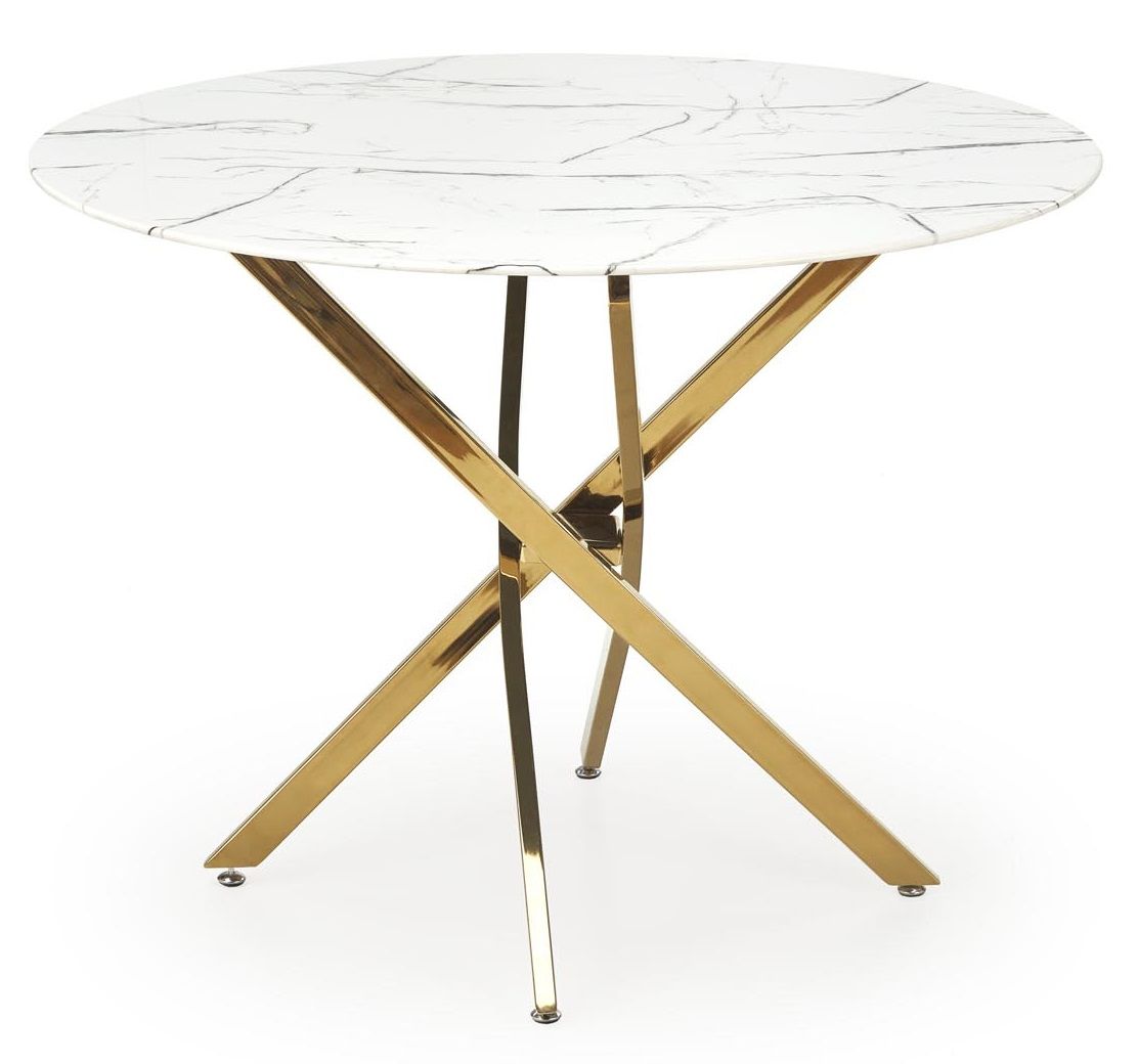 Raymond – Elegante glazen eettafel 100 cm, wit marmer & goud