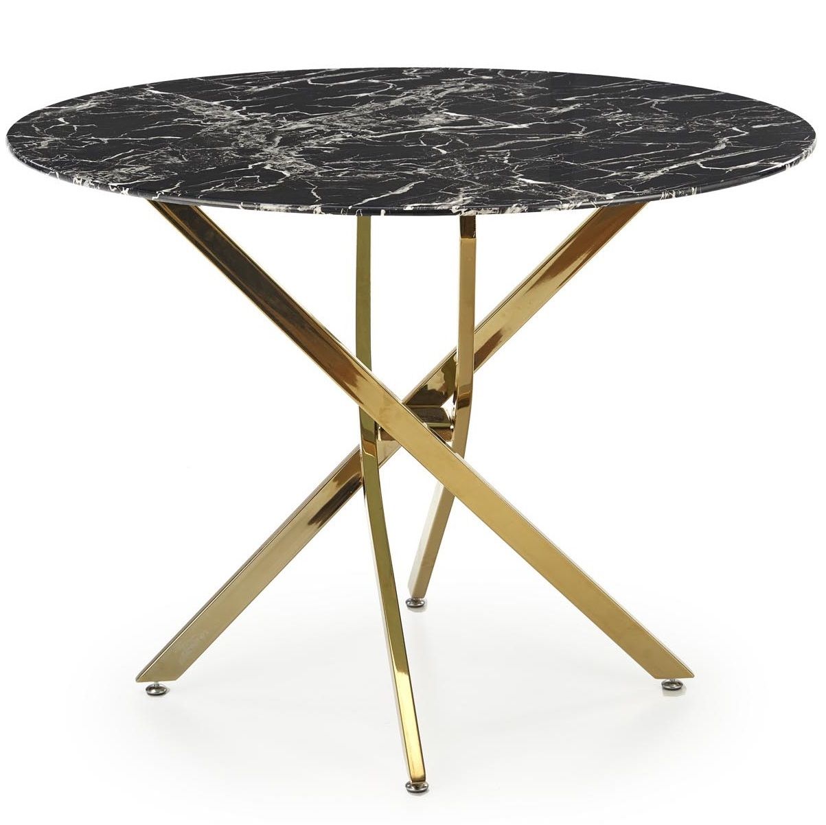 Raymond – Elegante glazen eettafel 100 cm, zwart marmer & gouden onderstel