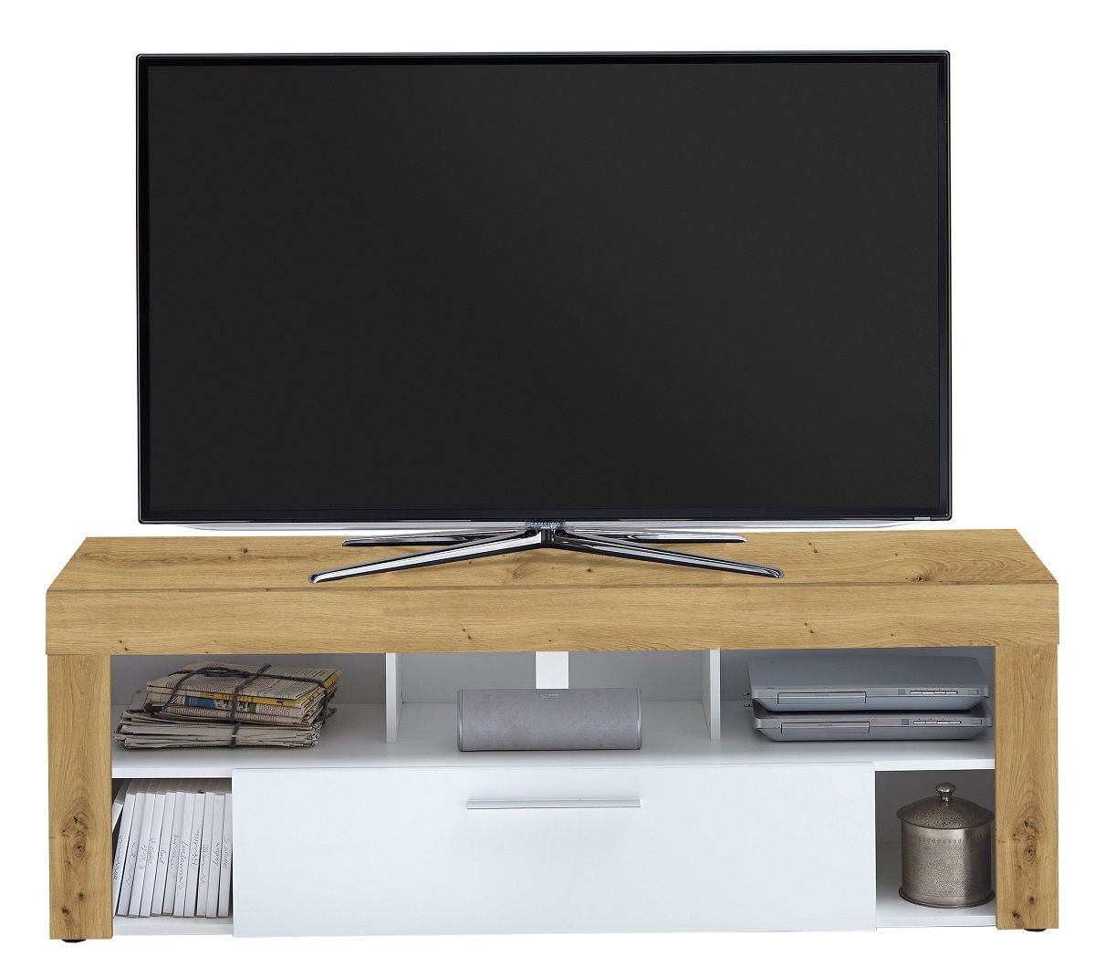 Raymond tv‑meubel 150 cm – modern artisan eiken met witte accenten