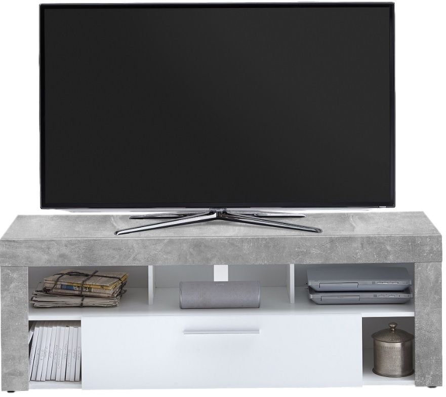 Raymond TV‑meubel 150 cm – modern grijs‑beton design met witte accenten
