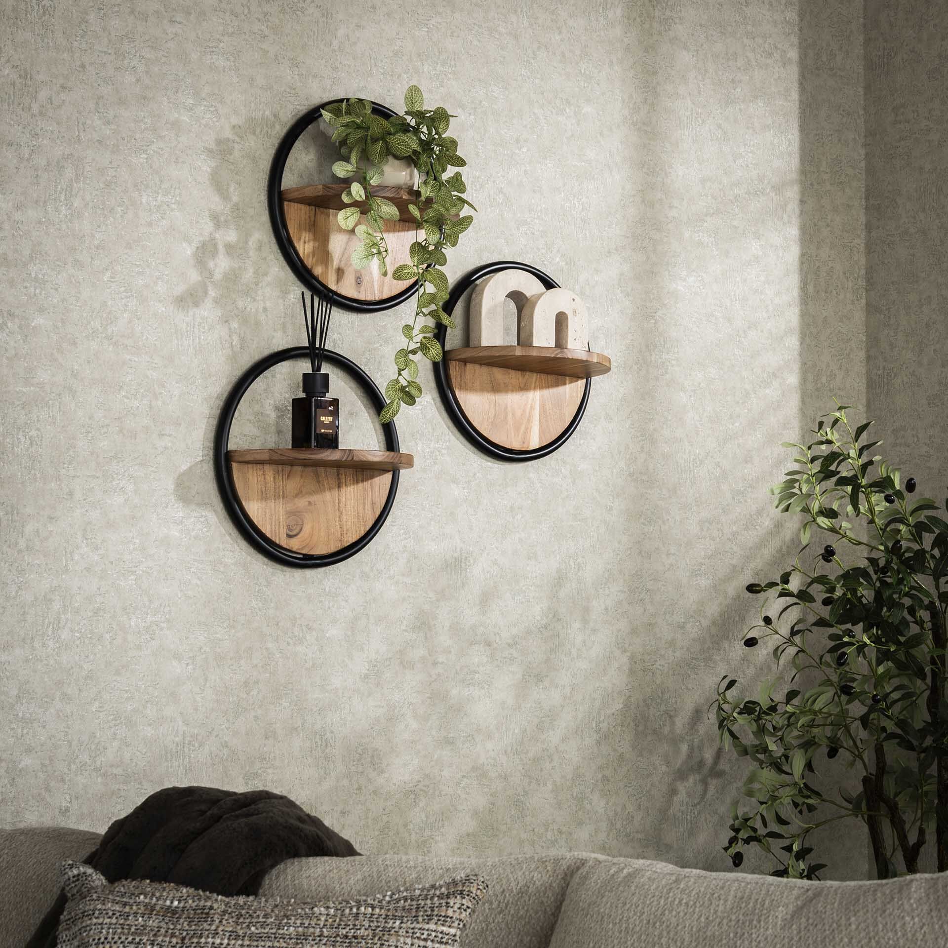 Renée Acaciahouten Wandplank Set van 3 – Stijlvolle Ronde Planken van LifestyleFurn